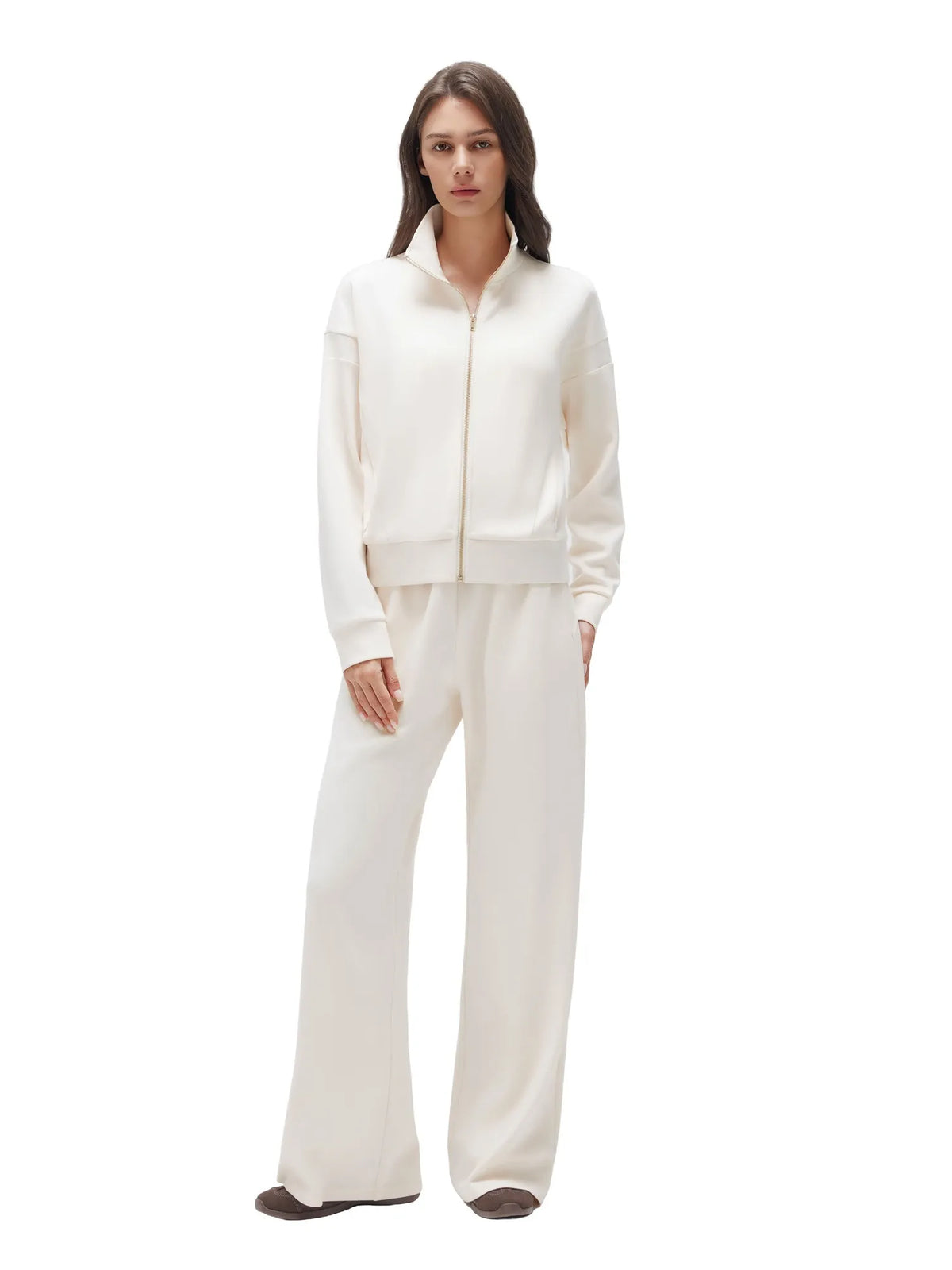 Conjunto de Chaqueta con Cremallera y Pantalón Ancho