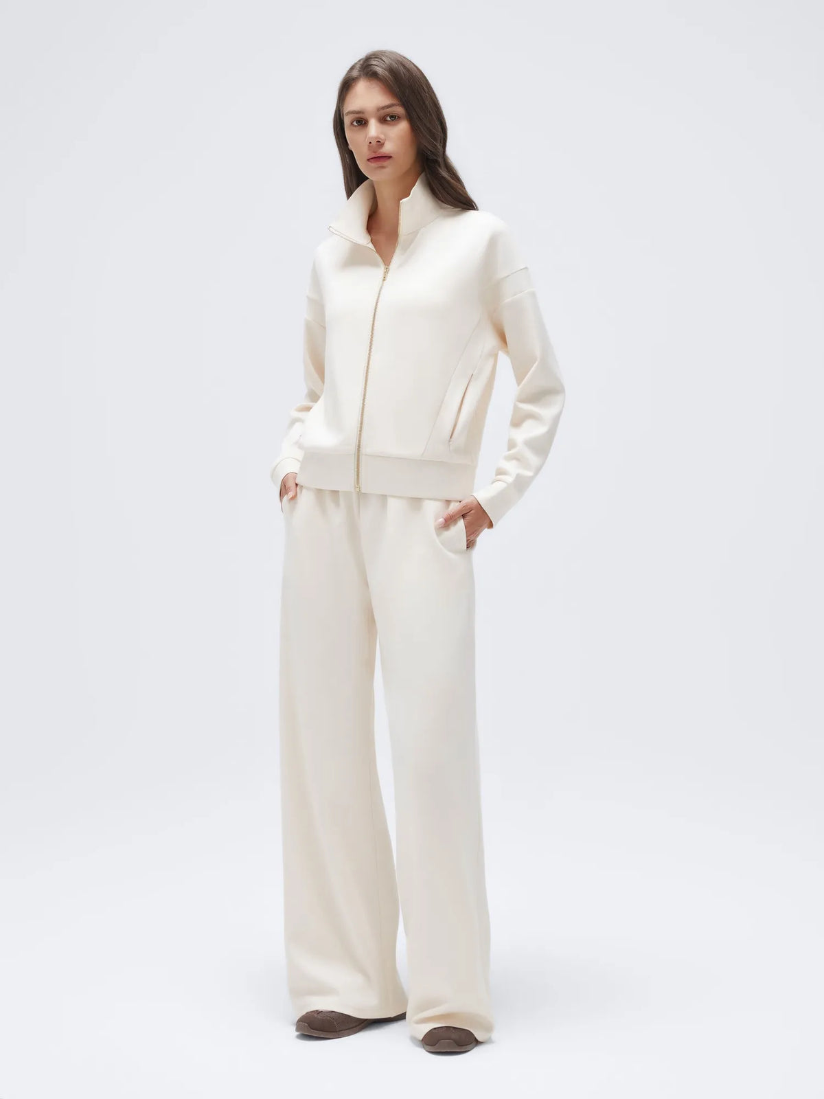 Conjunto de Chaqueta con Cremallera y Pantalón Ancho