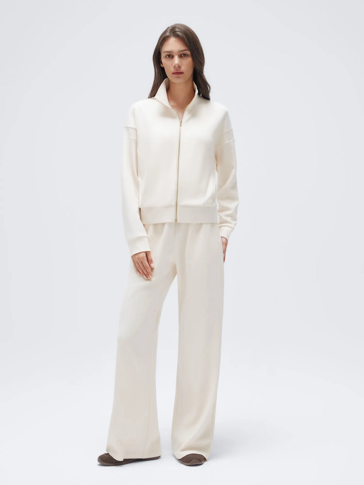 Conjunto de Chaqueta con Cremallera y Pantalón Ancho