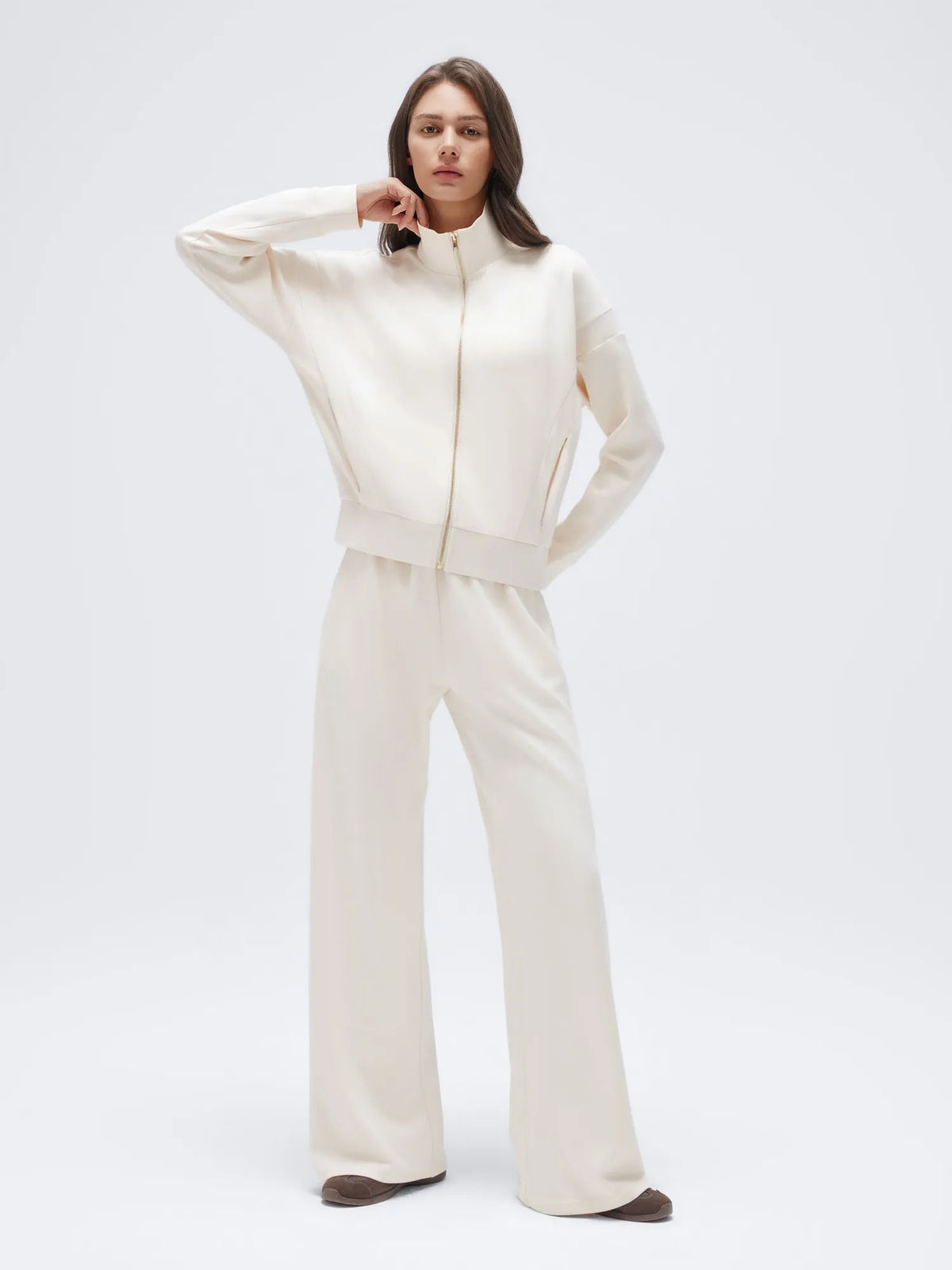 Conjunto de Chaqueta con Cremallera y Pantalón Ancho