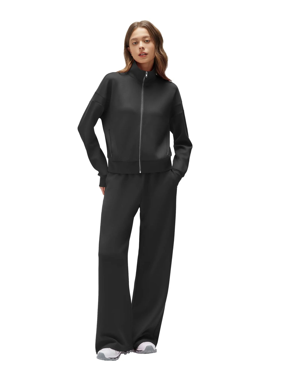 Conjunto de Chaqueta con Cremallera y Pantalón Ancho