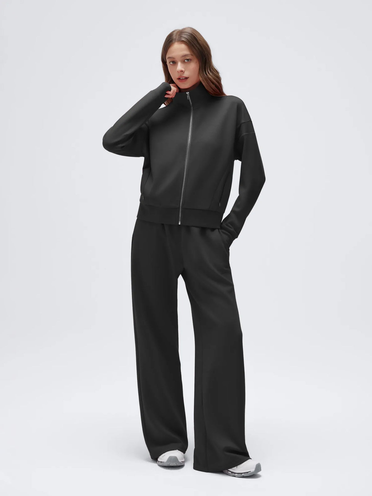 Conjunto de Chaqueta con Cremallera y Pantalón Ancho