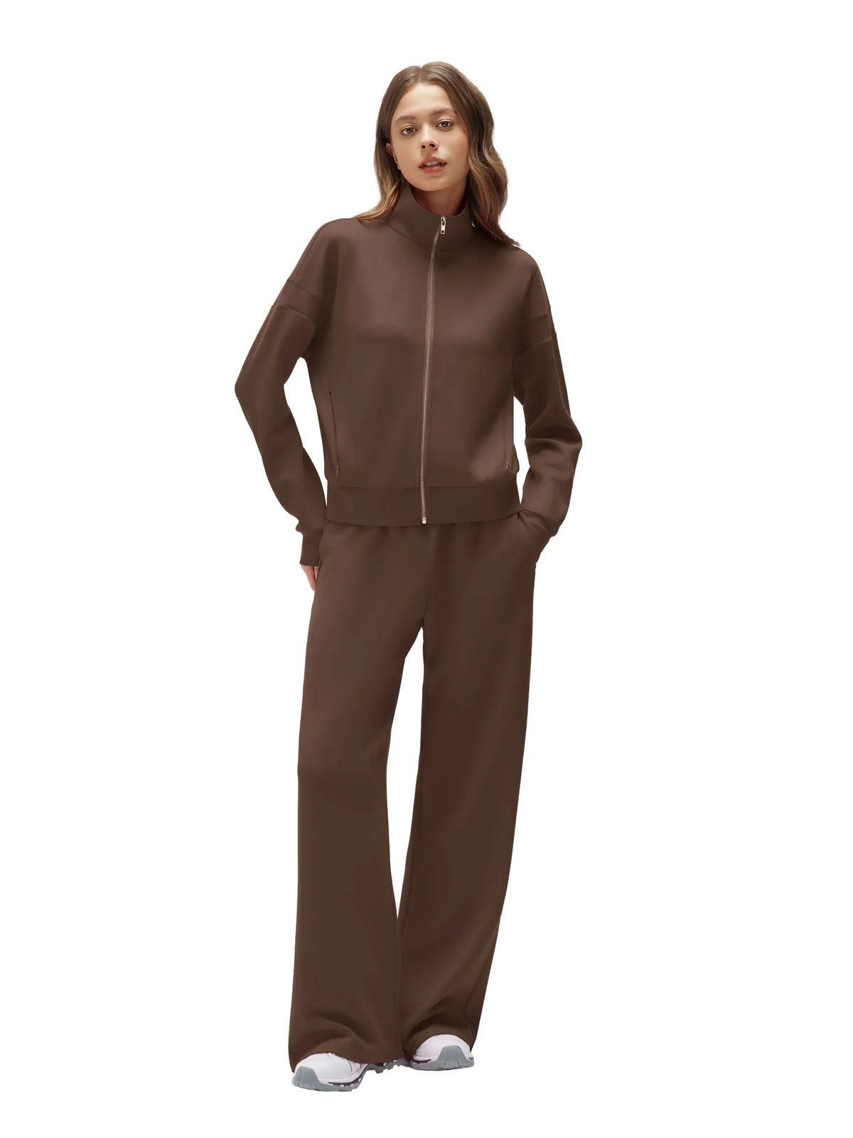 Conjunto de Chaqueta con Cremallera y Pantalón Ancho