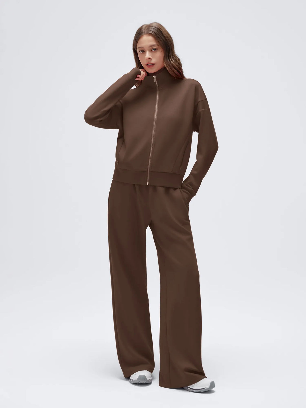 Conjunto de Chaqueta con Cremallera y Pantalón Ancho
