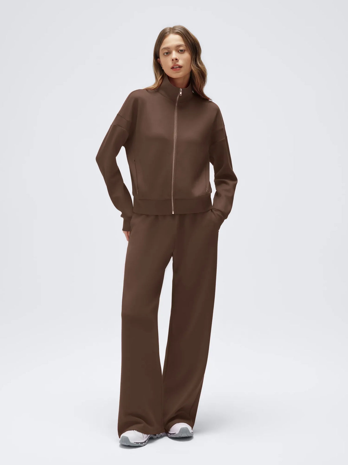Conjunto de Chaqueta con Cremallera y Pantalón Ancho
