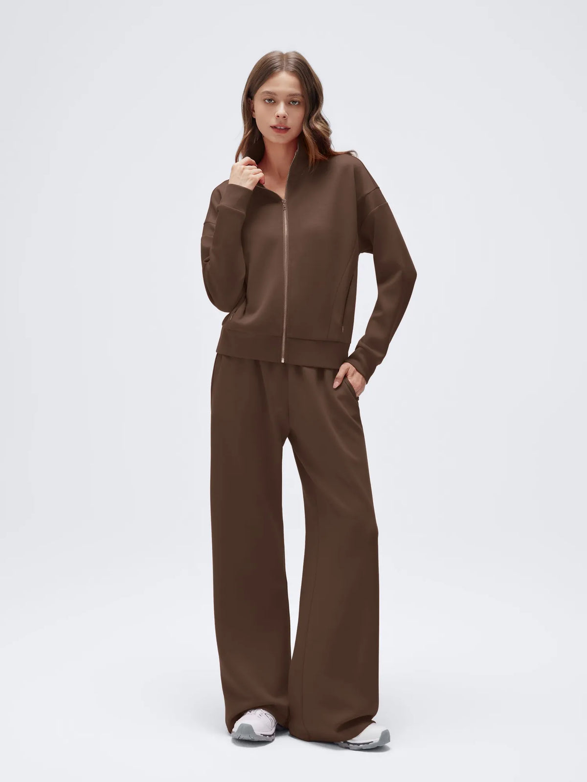 Conjunto de Chaqueta con Cremallera y Pantalón Ancho