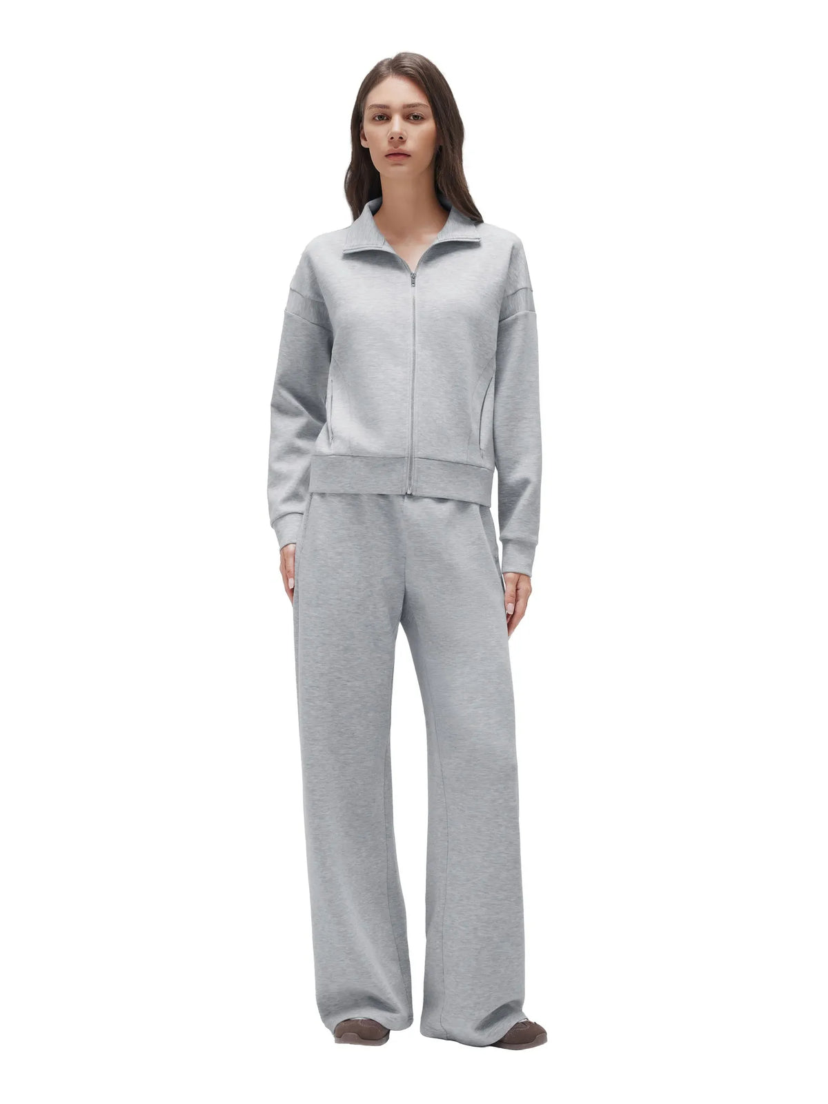 Conjunto de Chaqueta con Cremallera y Pantalón Ancho