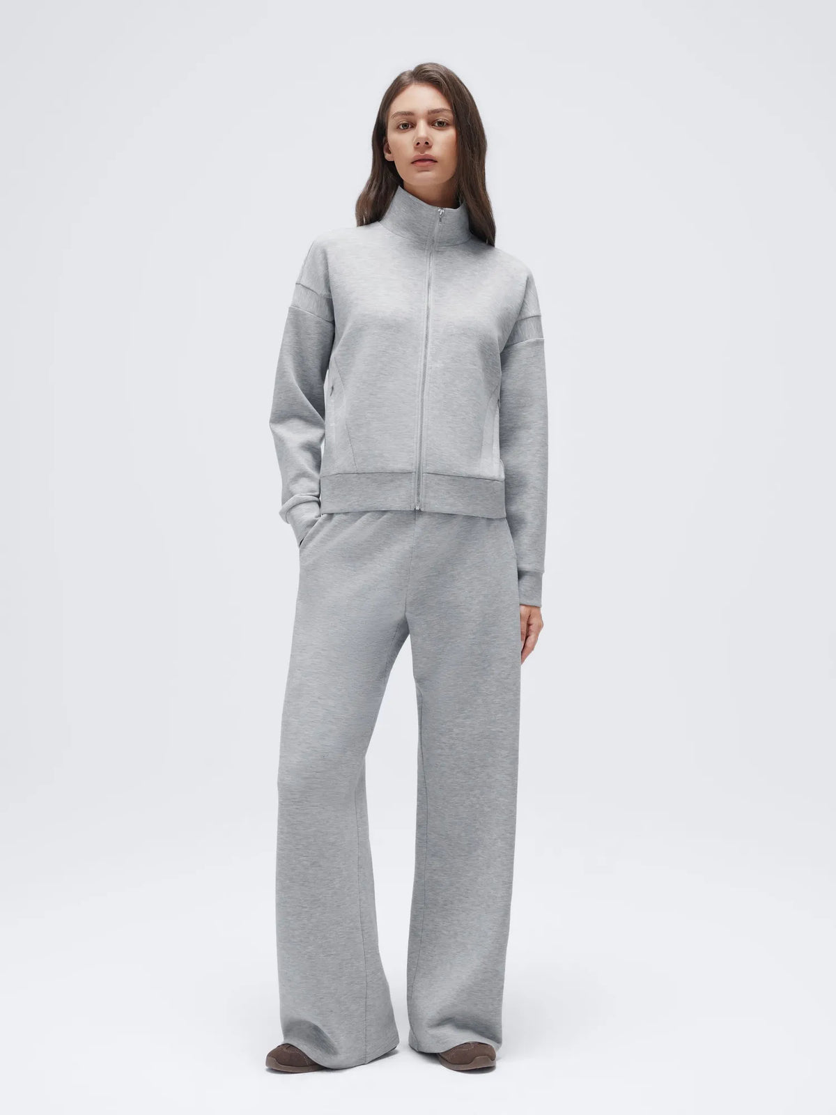 Conjunto de Chaqueta con Cremallera y Pantalón Ancho