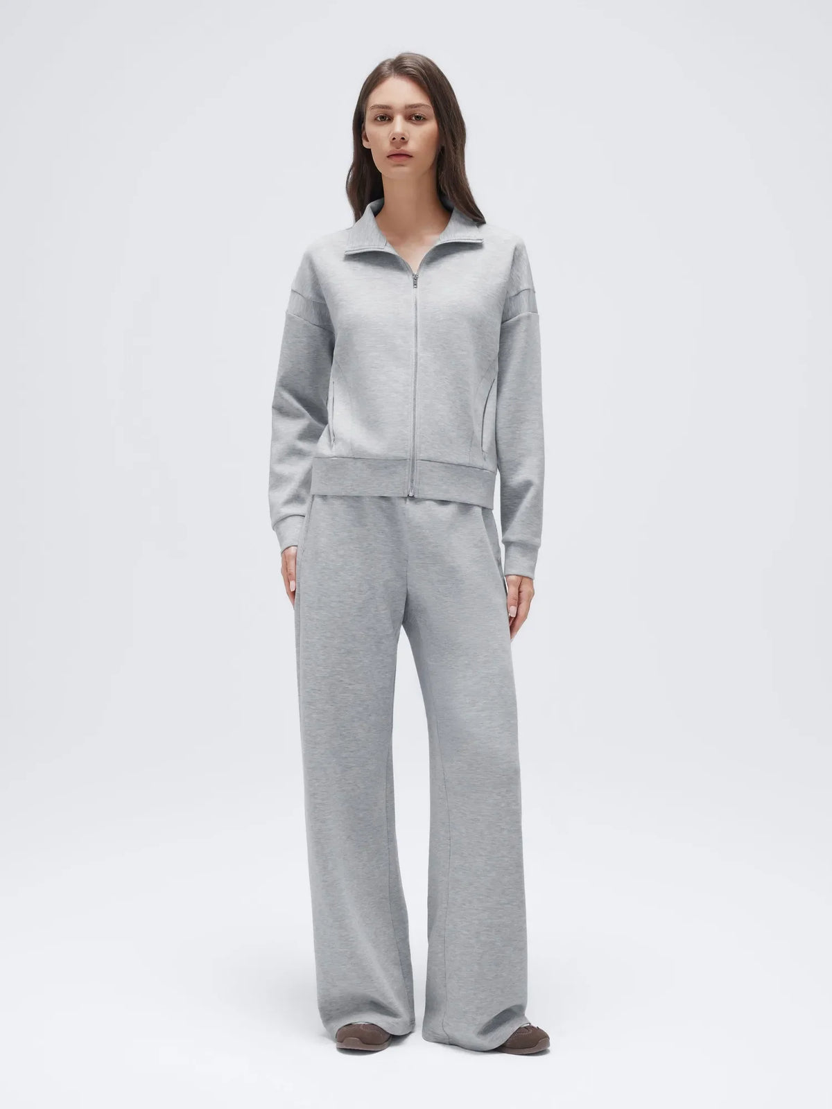 Conjunto de Chaqueta con Cremallera y Pantalón Ancho