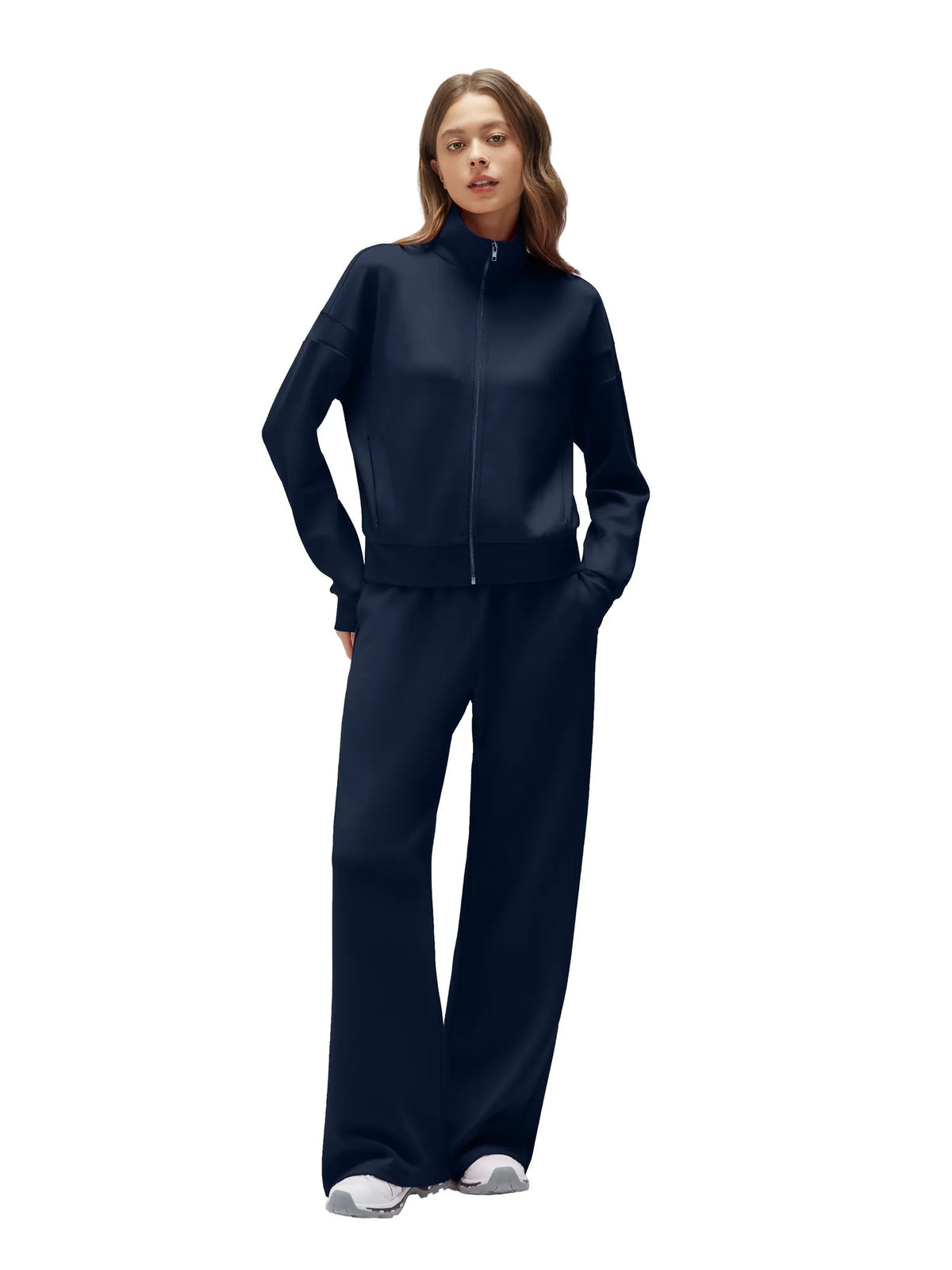 Conjunto de Chaqueta con Cremallera y Pantalón Ancho