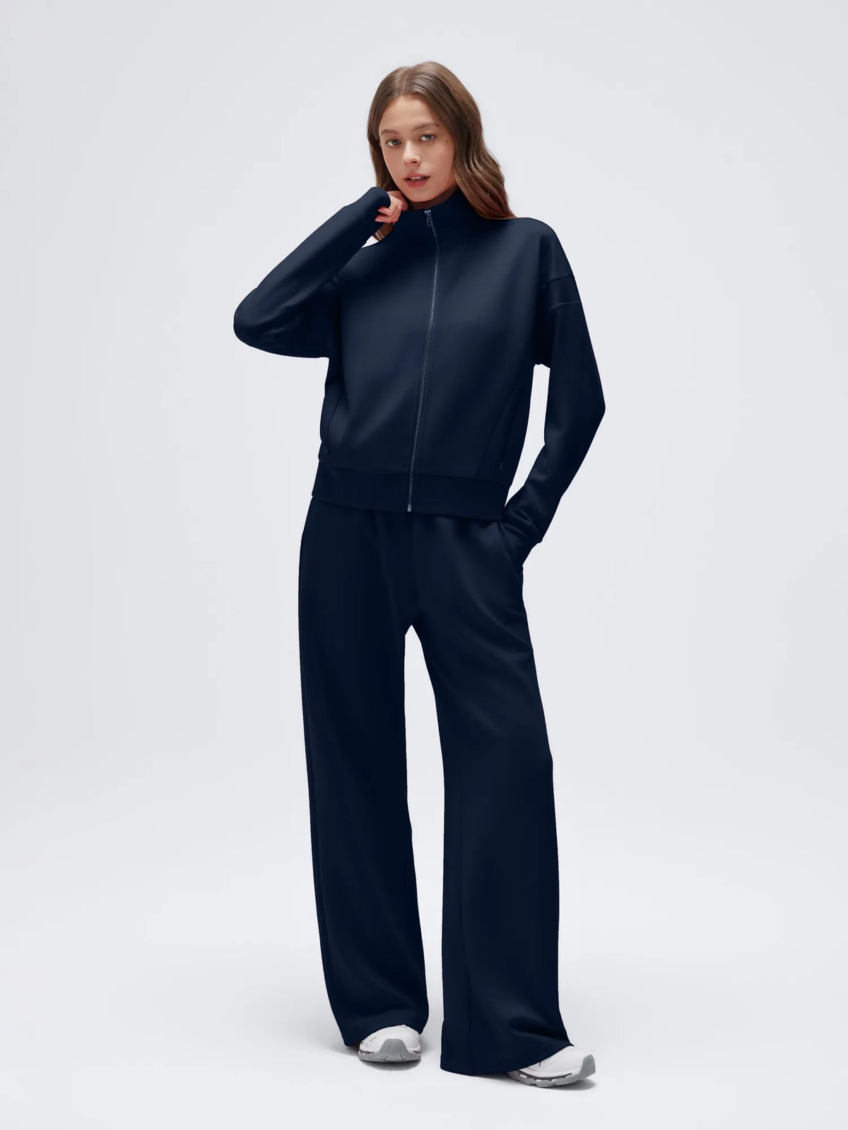 Conjunto de Chaqueta con Cremallera y Pantalón Ancho