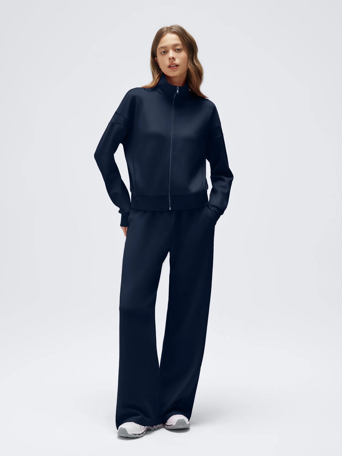 Conjunto de Chaqueta con Cremallera y Pantalón Ancho