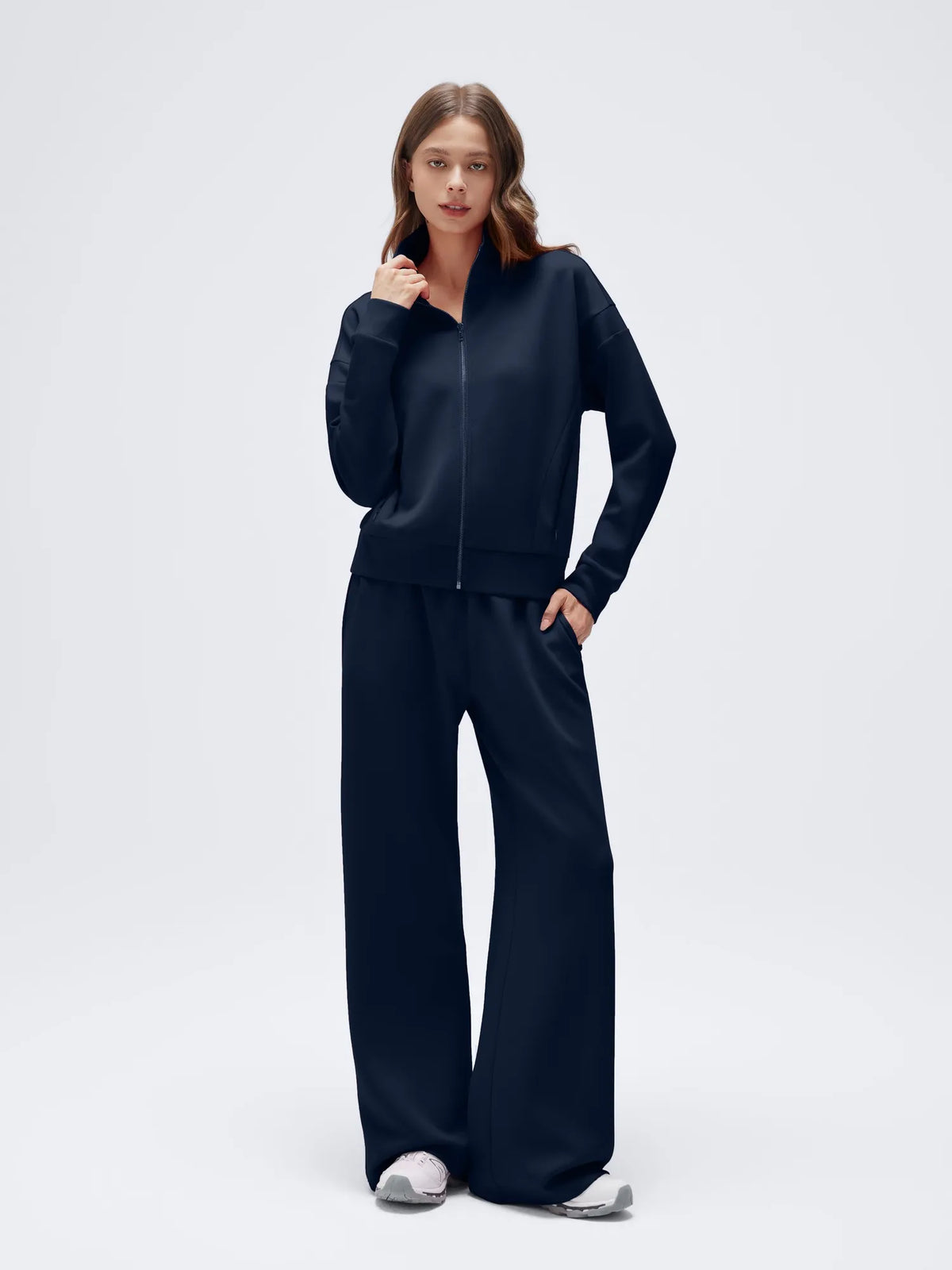 Conjunto de Chaqueta con Cremallera y Pantalón Ancho