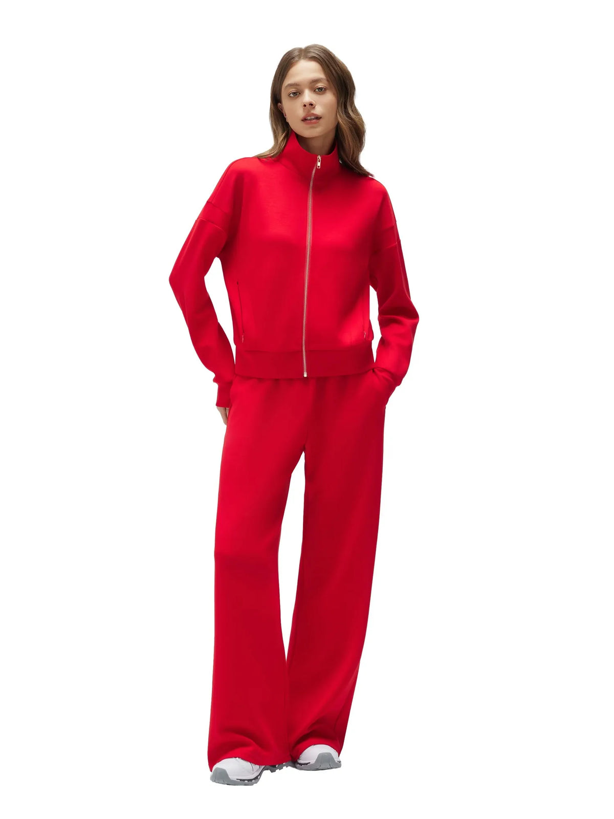 Conjunto de Chaqueta con Cremallera y Pantalón Ancho