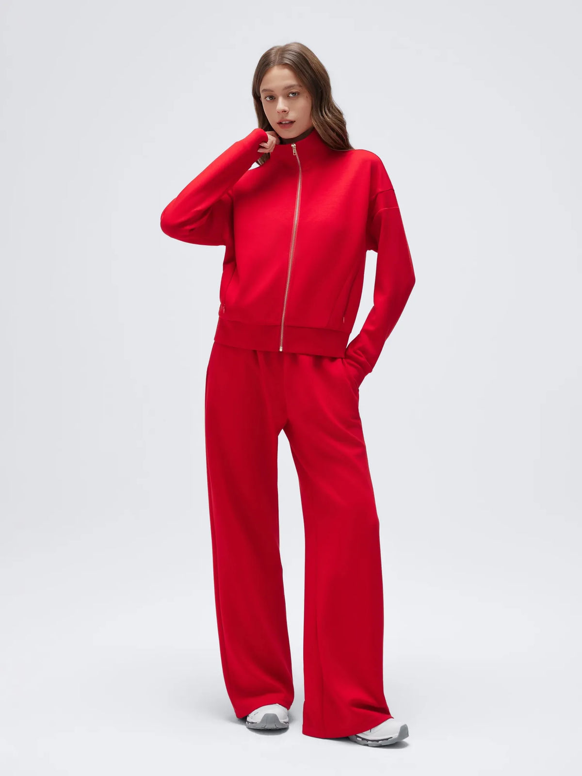 Conjunto de Chaqueta con Cremallera y Pantalón Ancho
