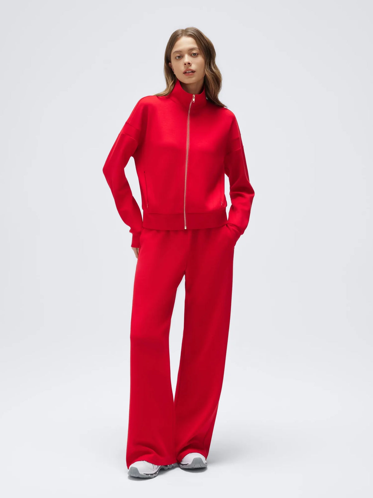 Conjunto de Chaqueta con Cremallera y Pantalón Ancho