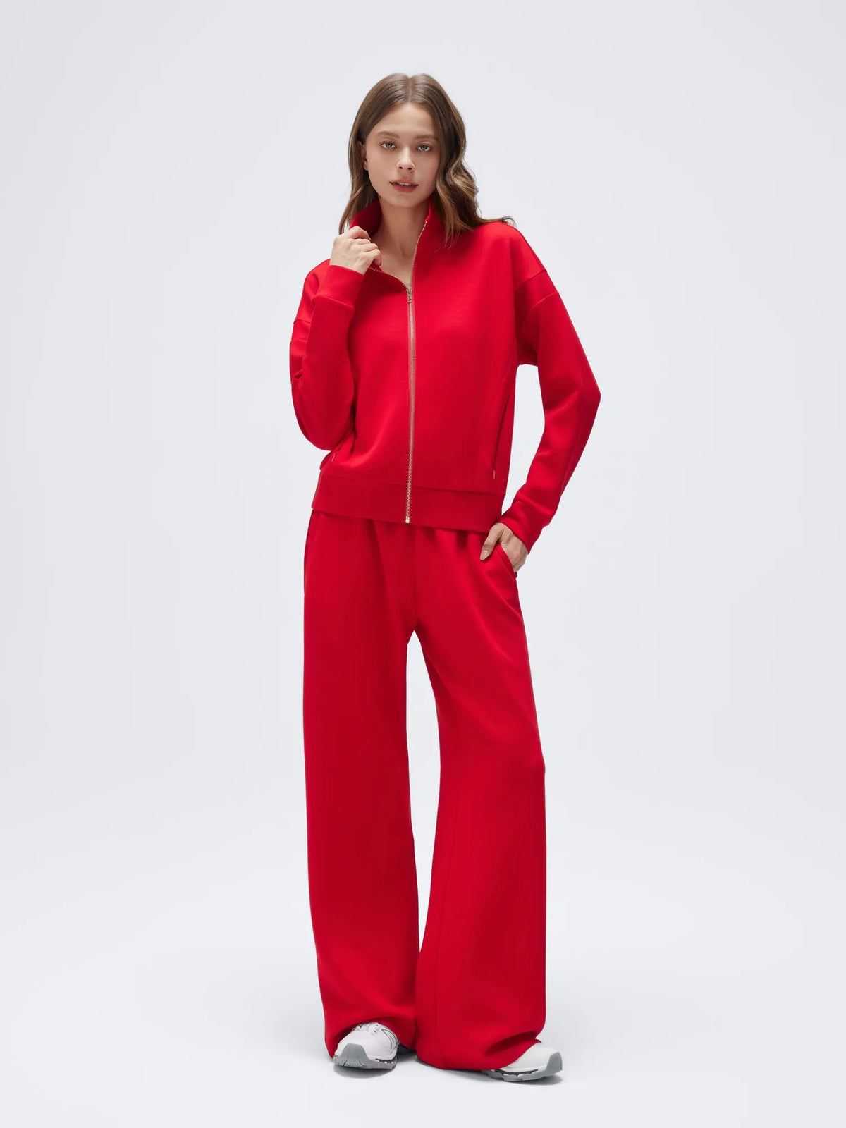 Conjunto de Chaqueta con Cremallera y Pantalón Ancho