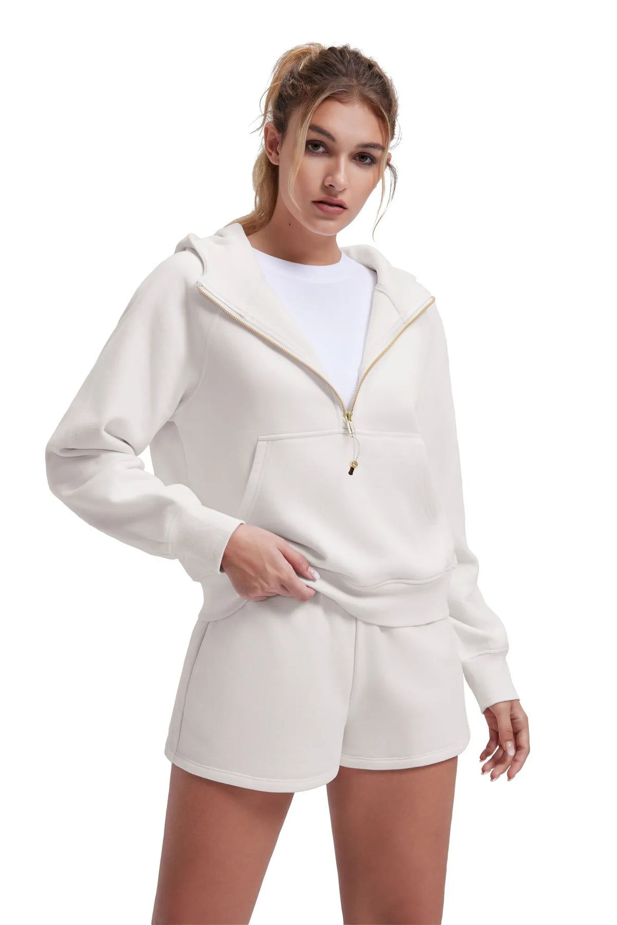 Sudadera Corta con Capucha y Media Cremallera