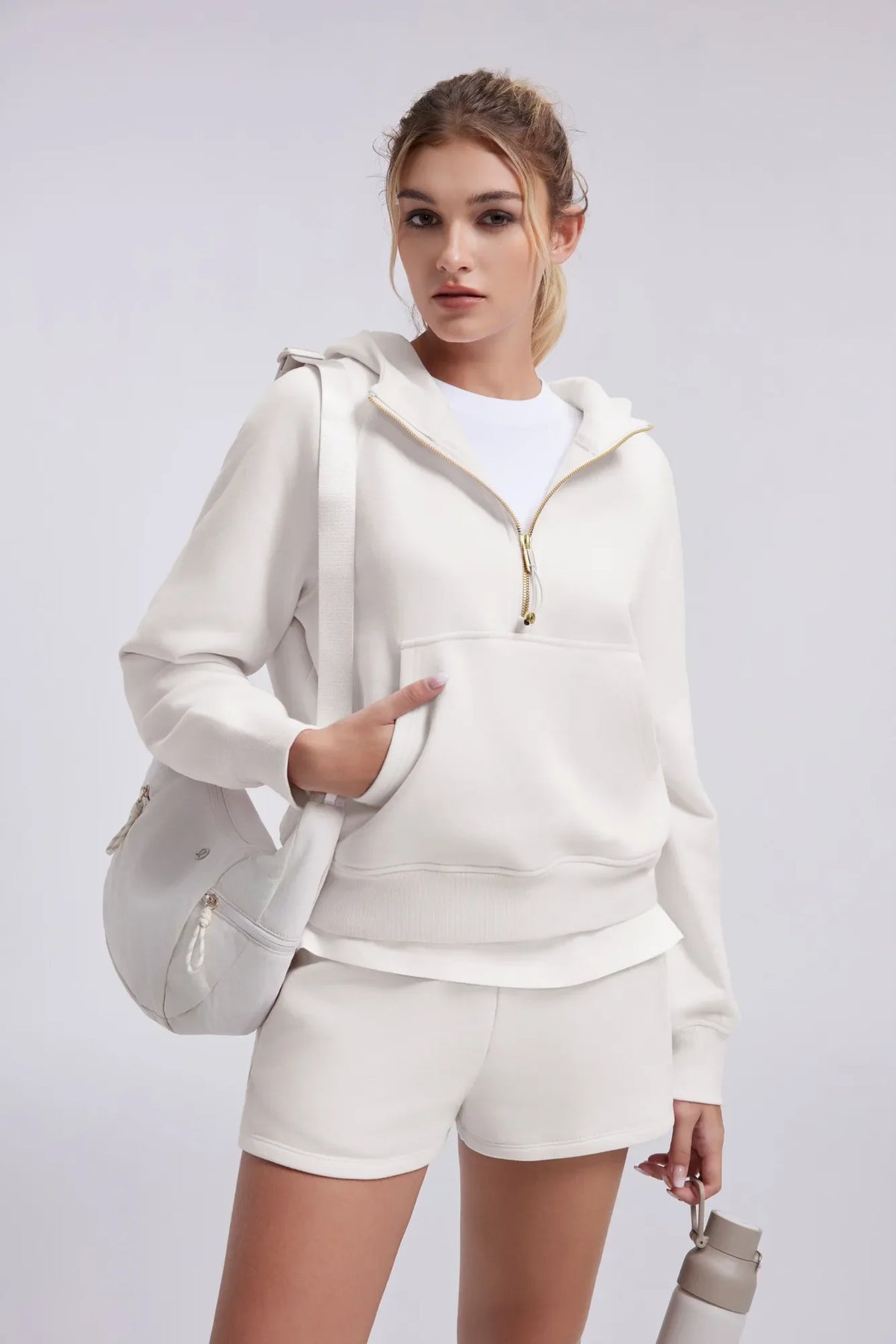 Sudadera Corta con Capucha y Media Cremallera