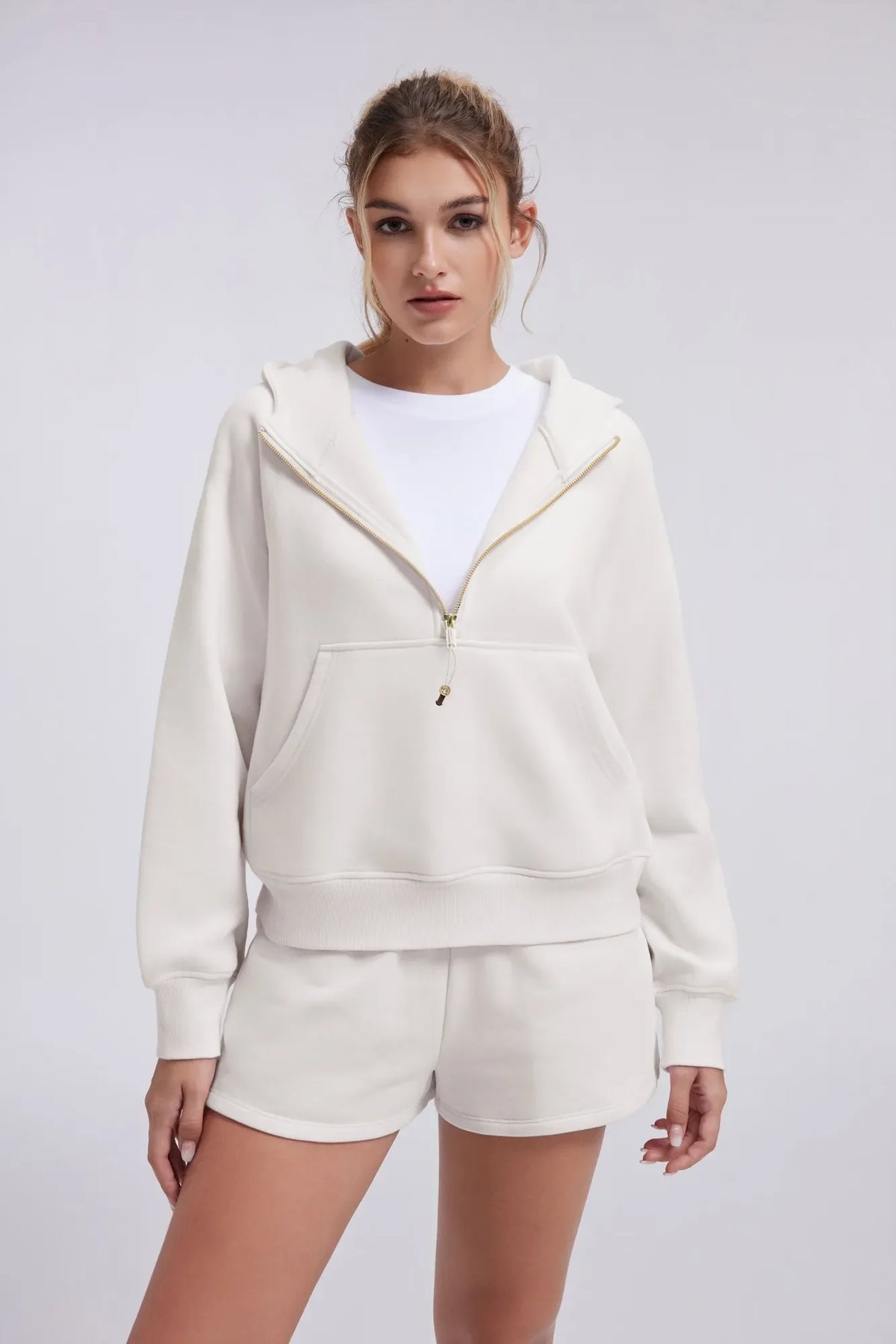 Sudadera Corta con Capucha y Media Cremallera
