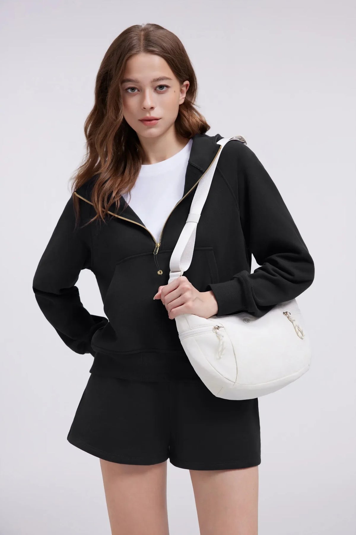 Sudadera Corta con Capucha y Media Cremallera