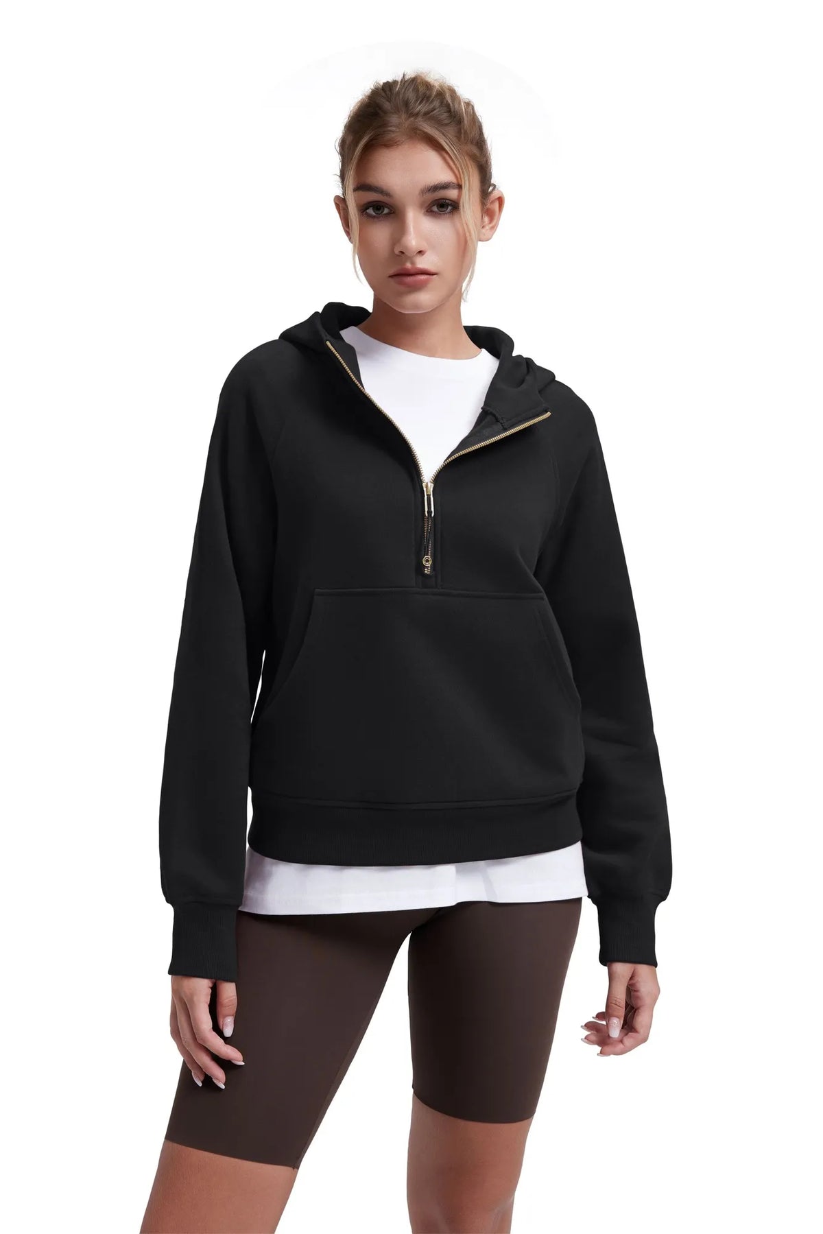 Sudadera Corta con Capucha y Media Cremallera