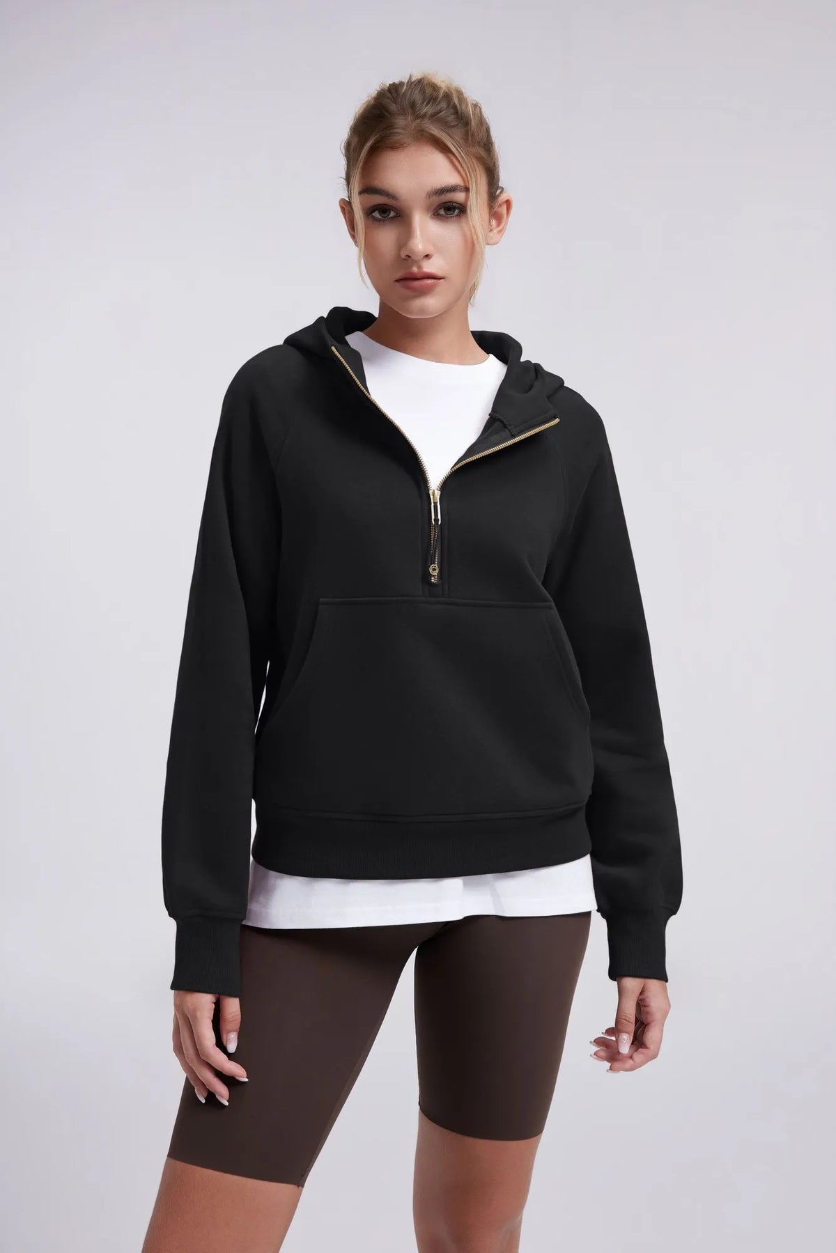 Sudadera Corta con Capucha y Media Cremallera