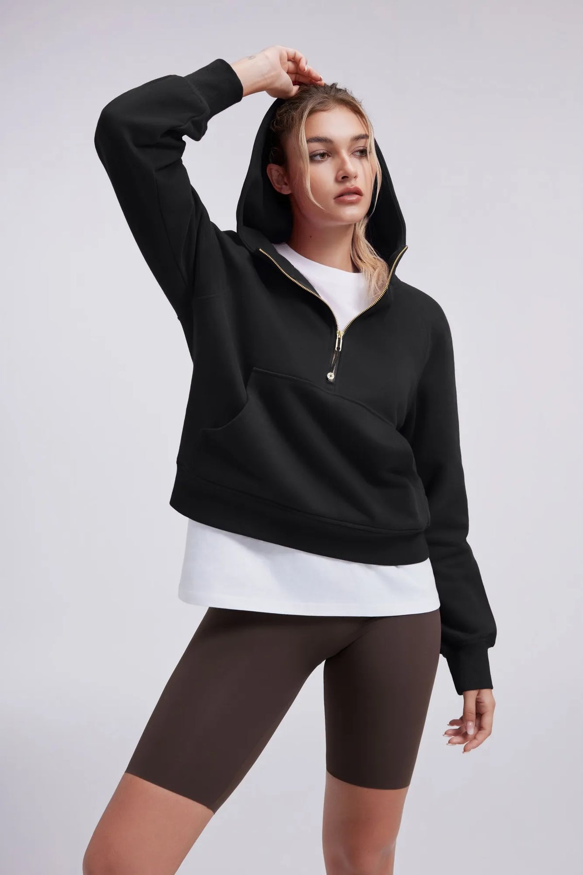 Sudadera Corta con Capucha y Media Cremallera