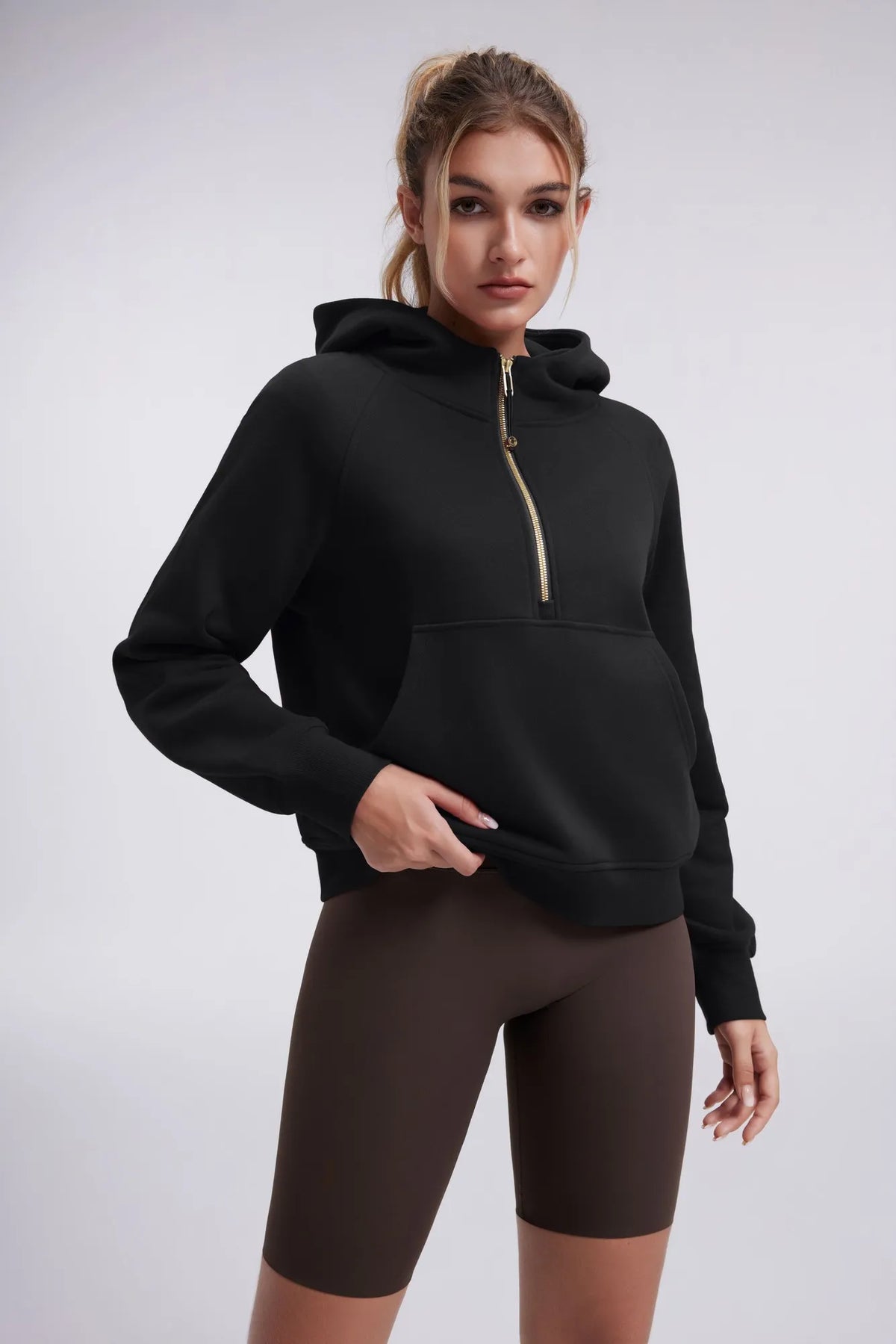 Sudadera Corta con Capucha y Media Cremallera