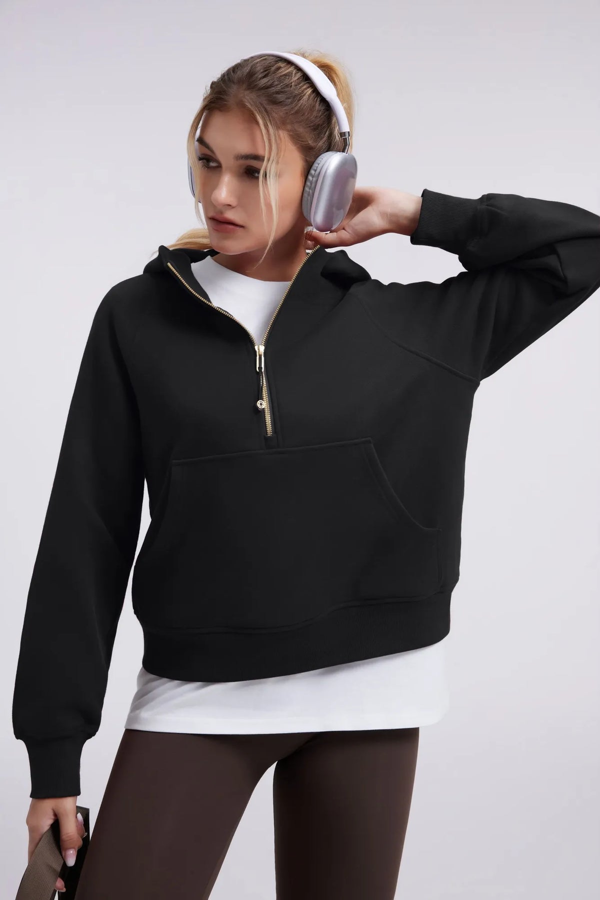 Sudadera Corta con Capucha y Media Cremallera