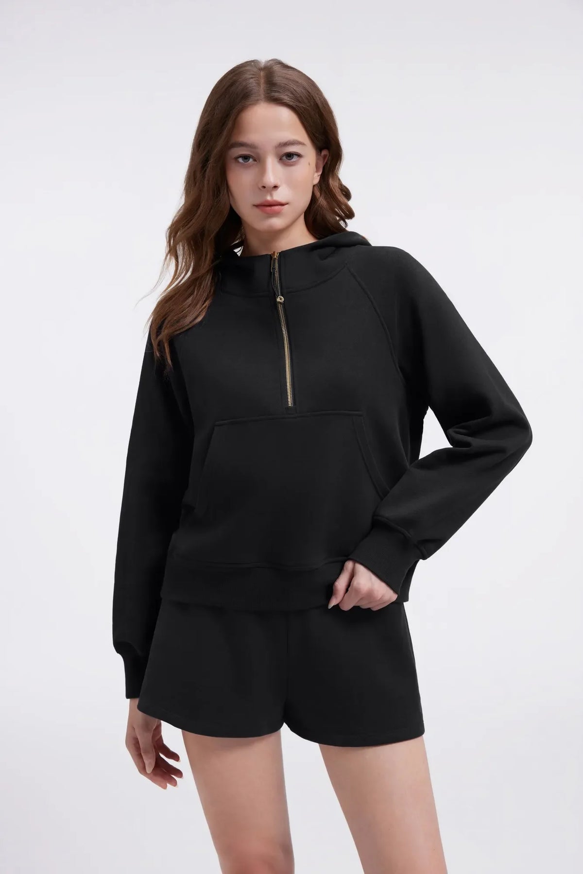 Sudadera Corta con Capucha y Media Cremallera