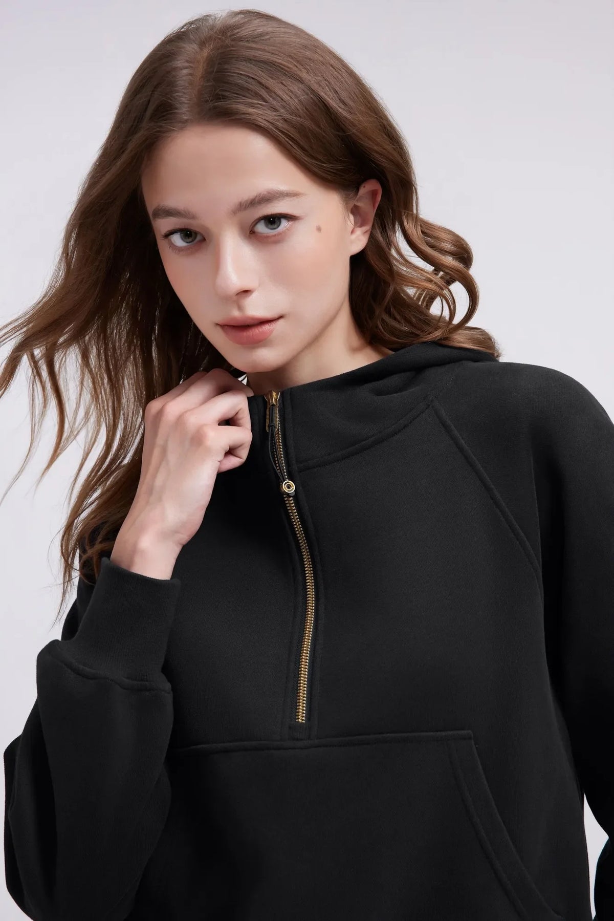 Sudadera Corta con Capucha y Media Cremallera