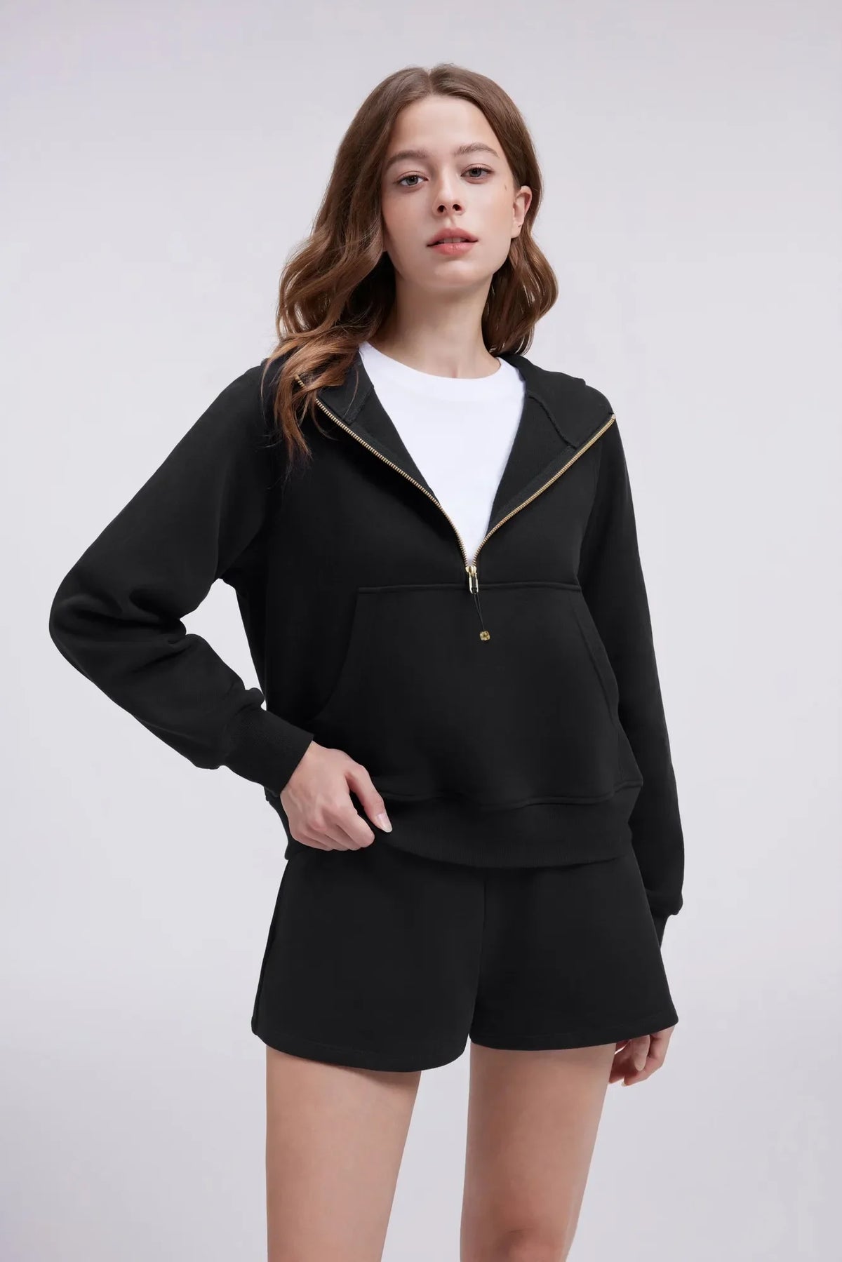 Sudadera Corta con Capucha y Media Cremallera