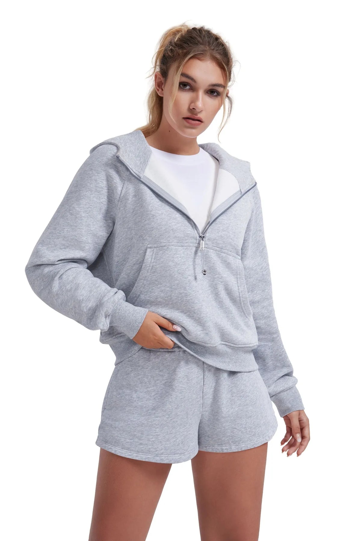 Sudadera Corta con Capucha y Media Cremallera