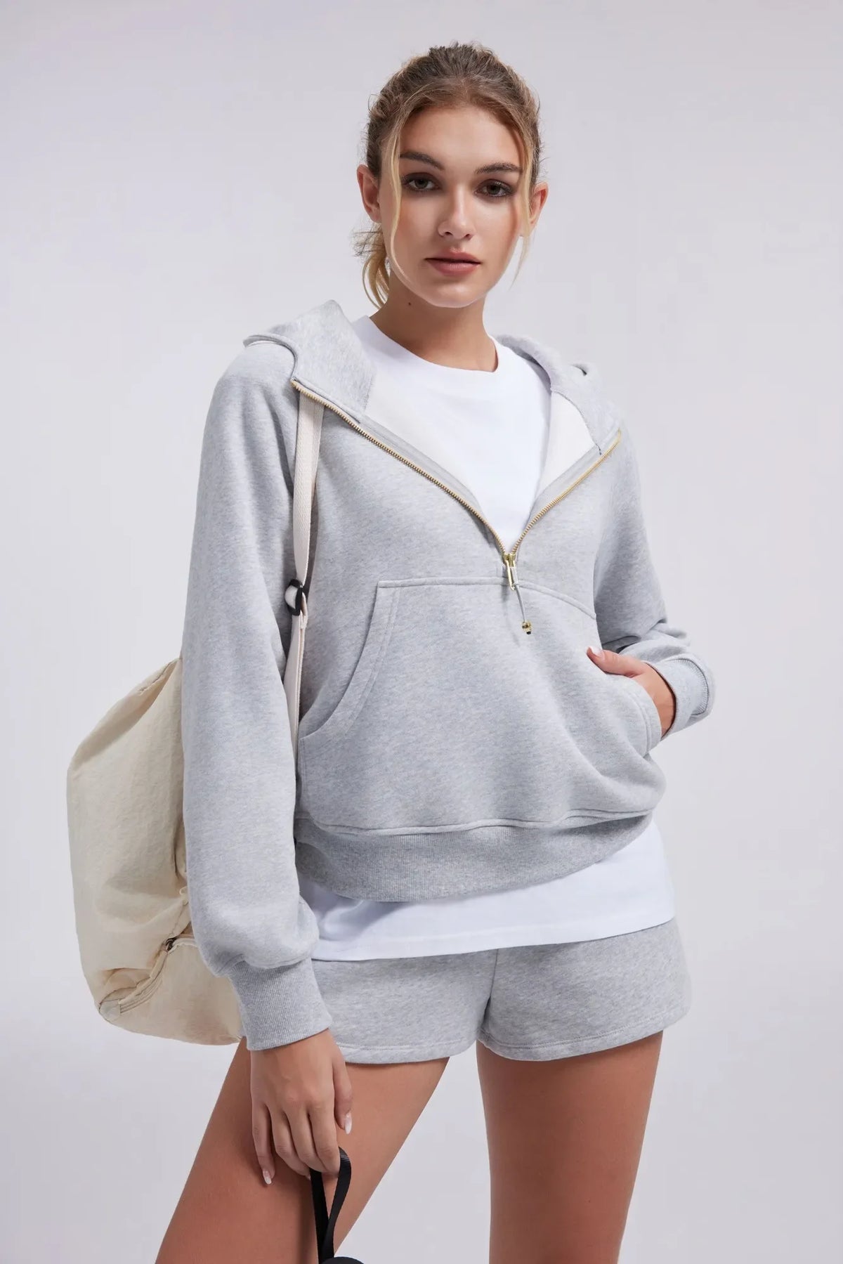 Sudadera Corta con Capucha y Media Cremallera