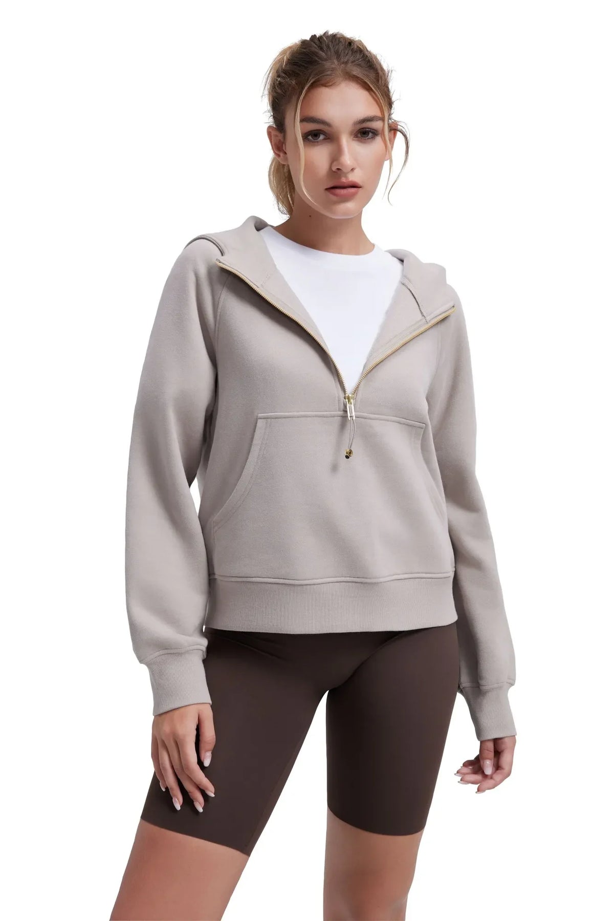 Sudadera Corta con Capucha y Media Cremallera
