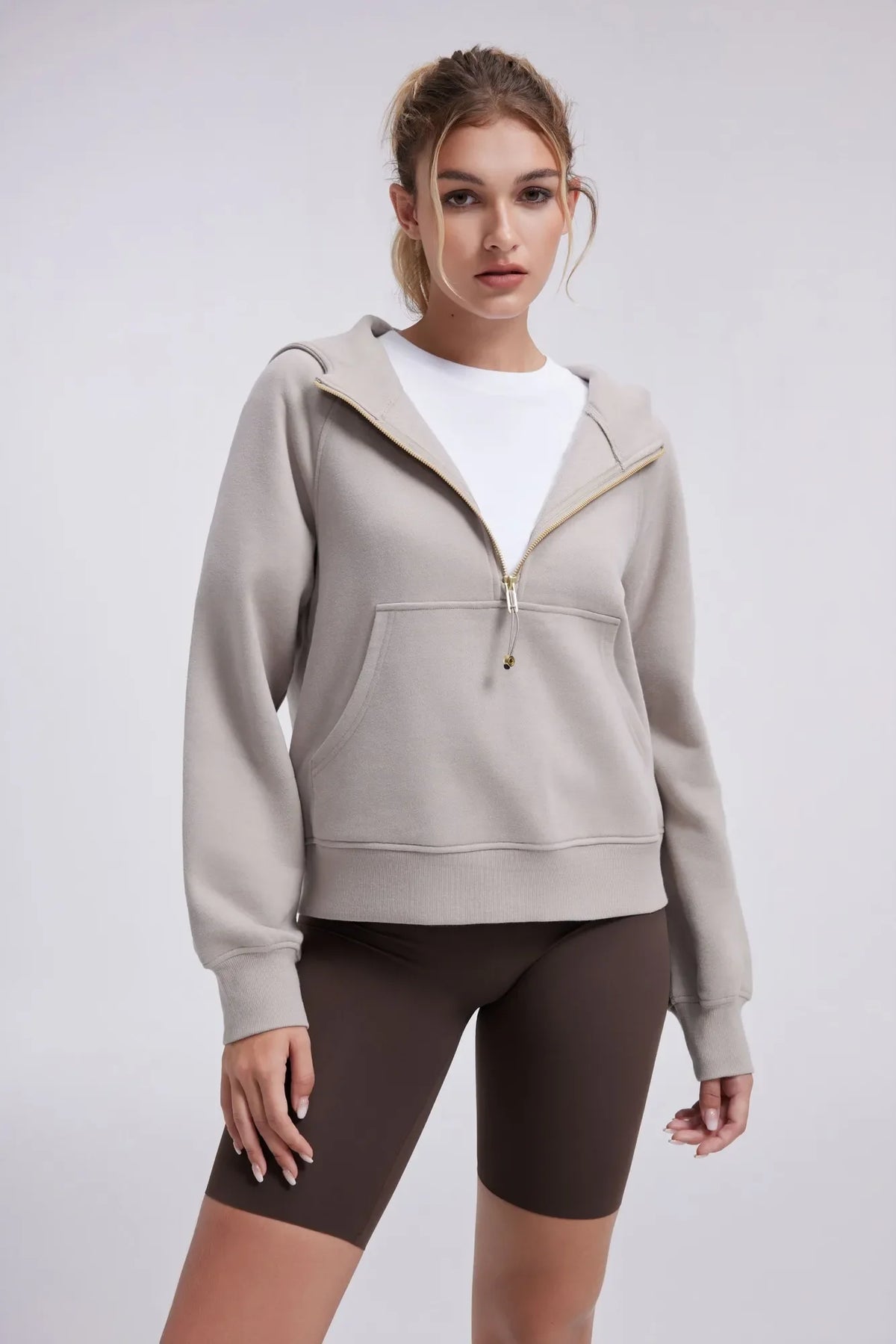 Sudadera Corta con Capucha y Media Cremallera