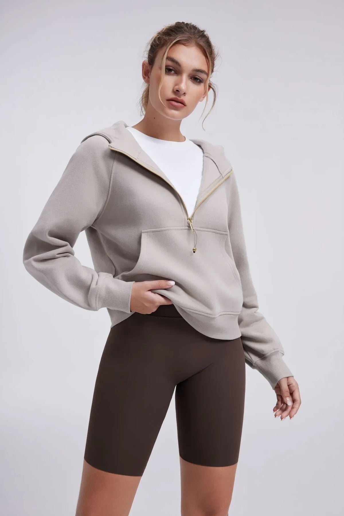 Sudadera Corta con Capucha y Media Cremallera