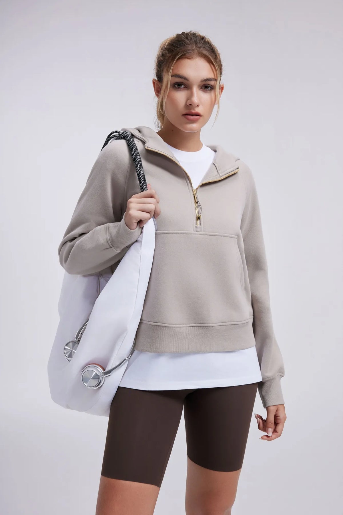 Sudadera Corta con Capucha y Media Cremallera