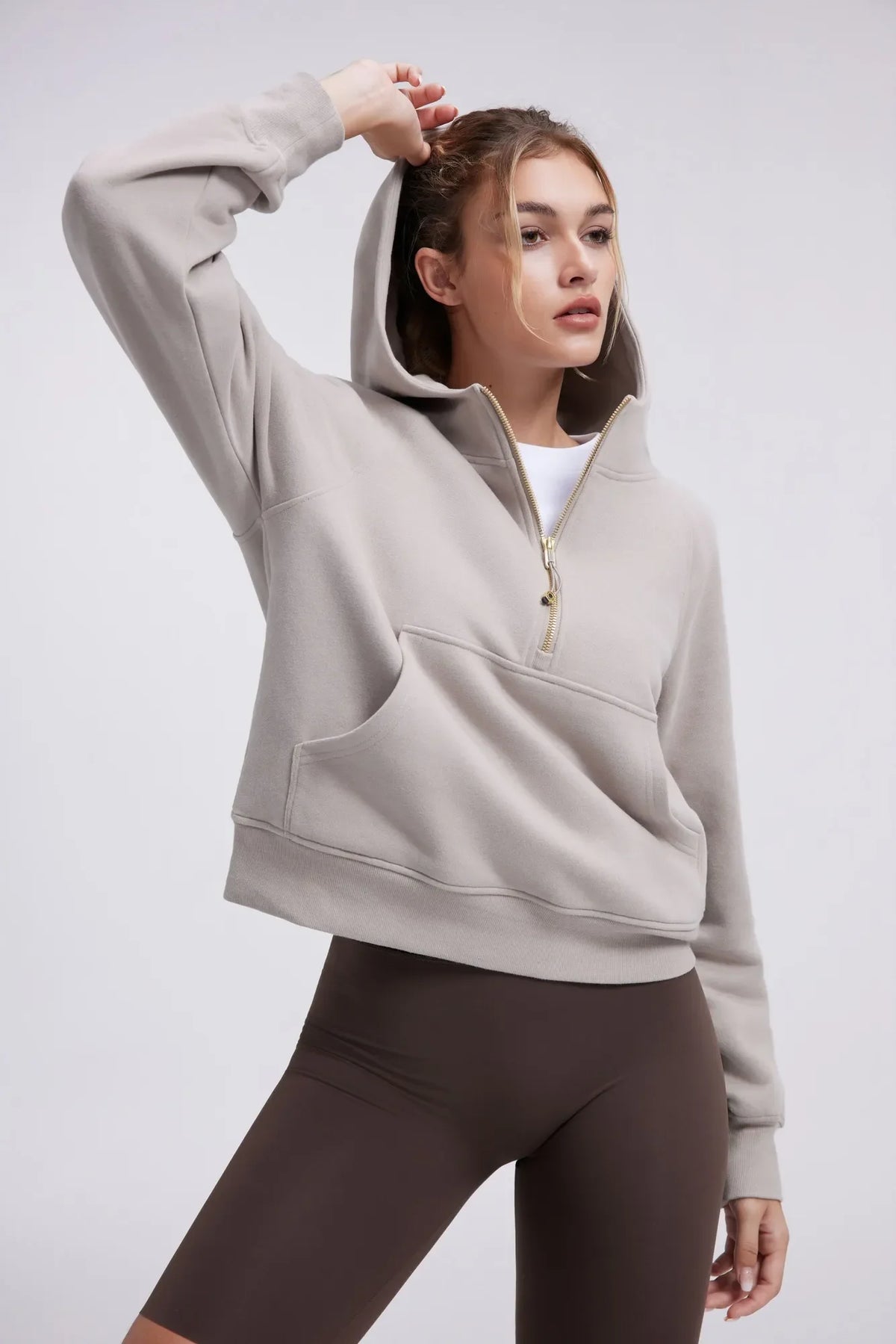 Sudadera Corta con Capucha y Media Cremallera