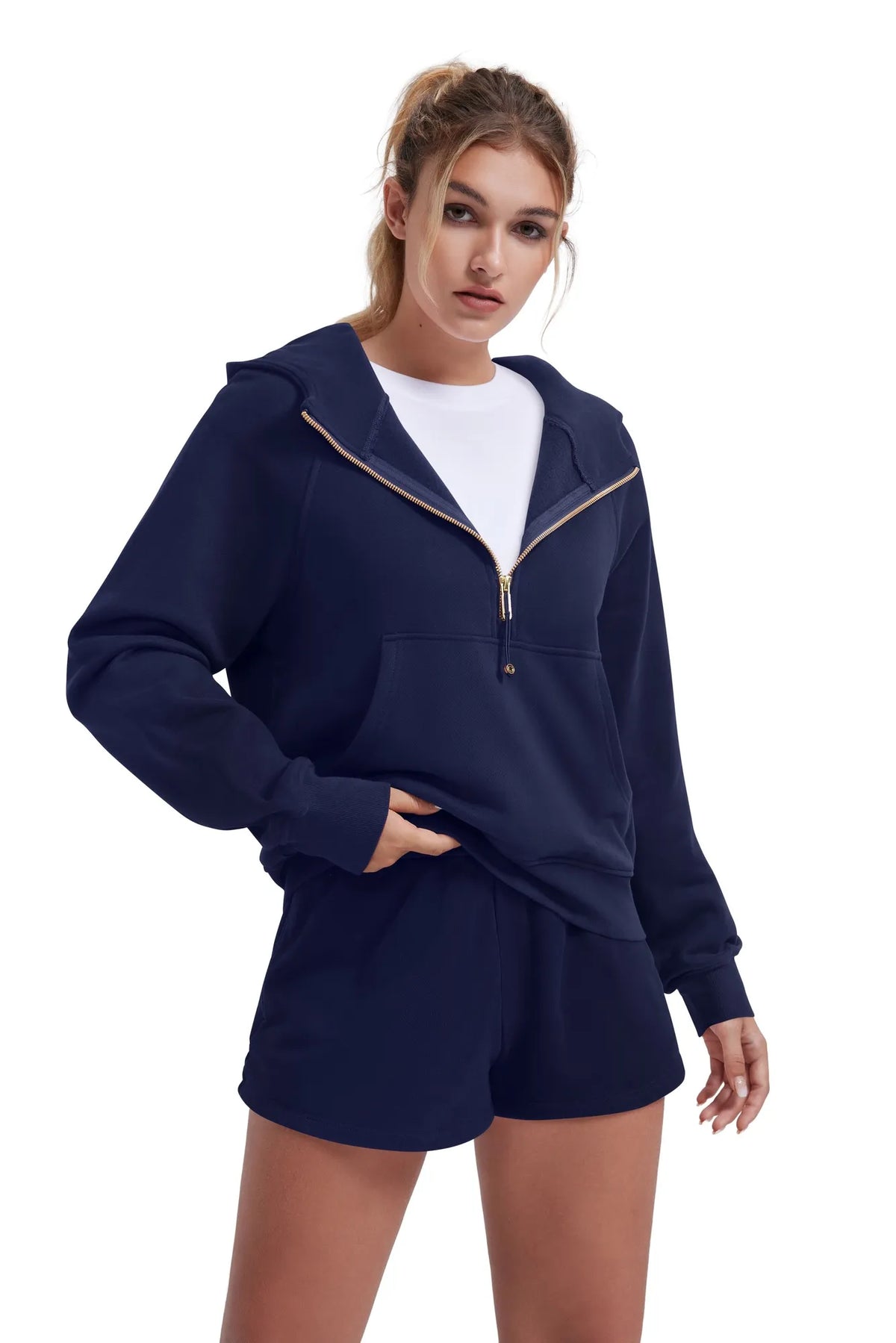 Sudadera Corta con Capucha y Media Cremallera