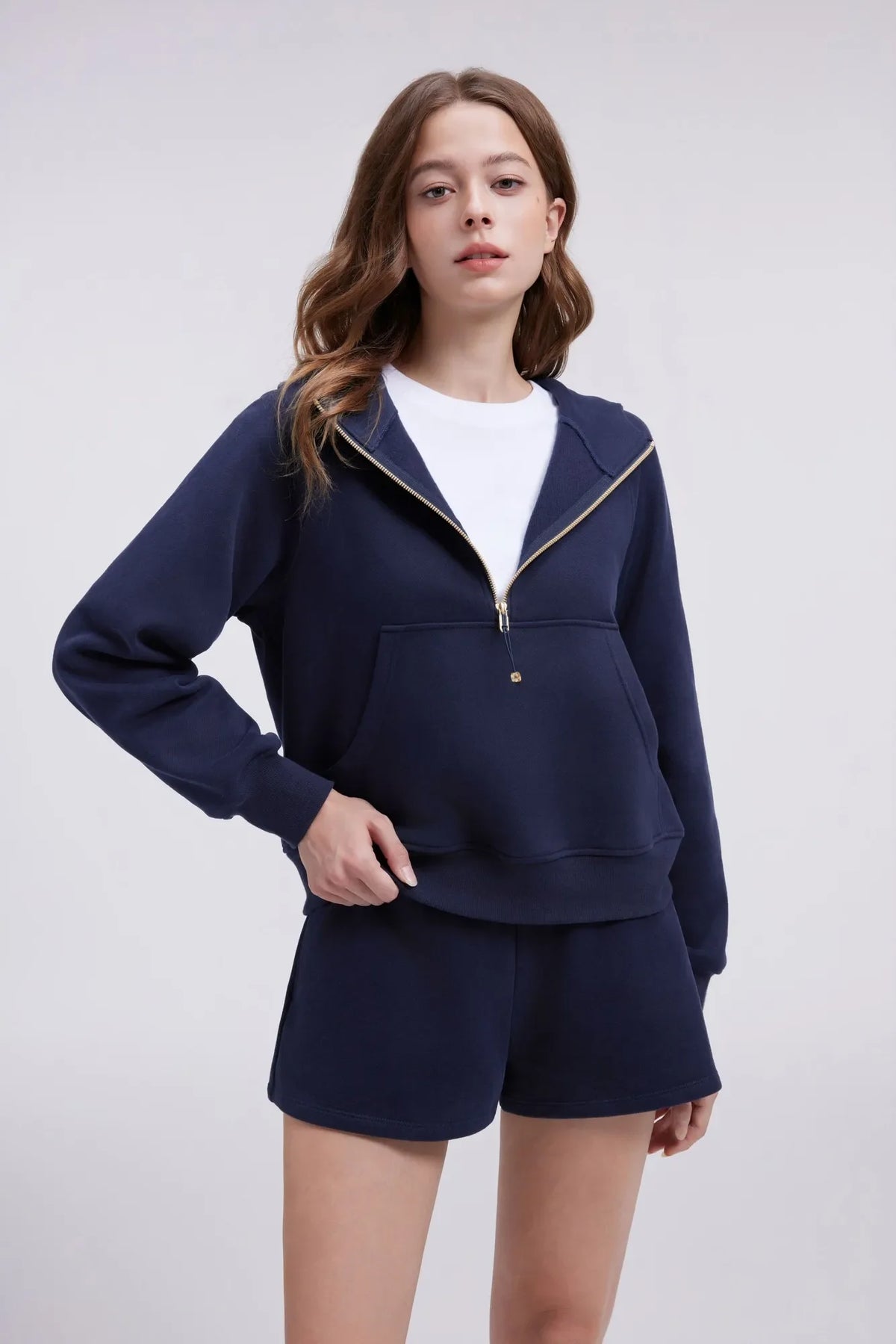 Sudadera Corta con Capucha y Media Cremallera