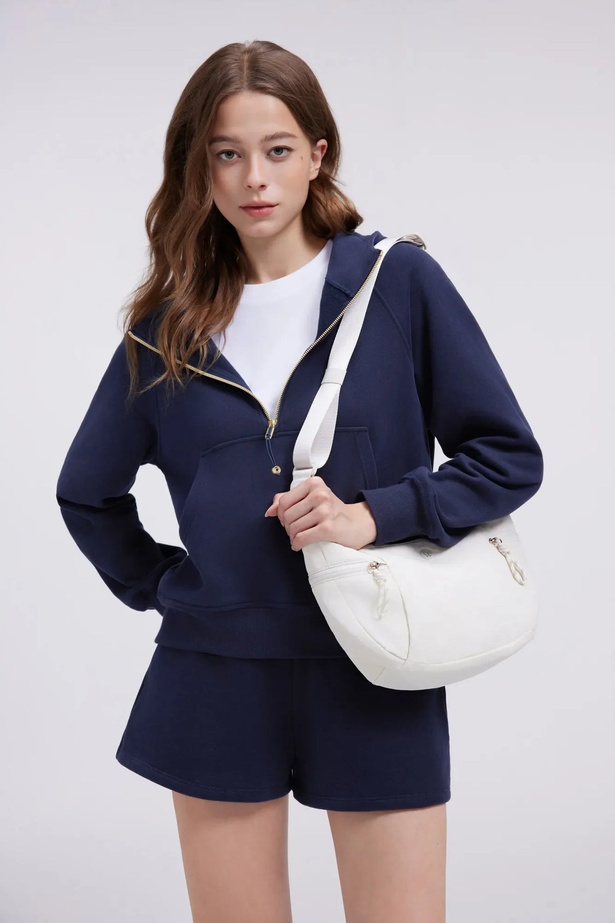 Sudadera Corta con Capucha y Media Cremallera