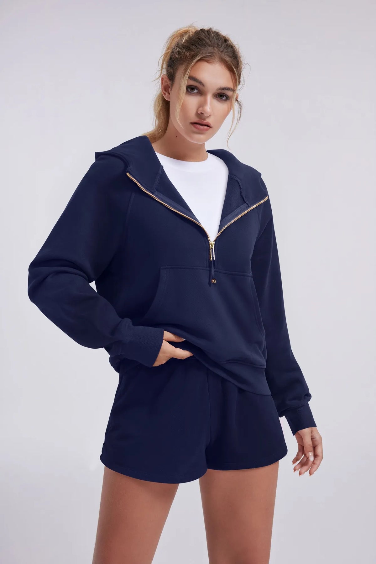 Sudadera Corta con Capucha y Media Cremallera