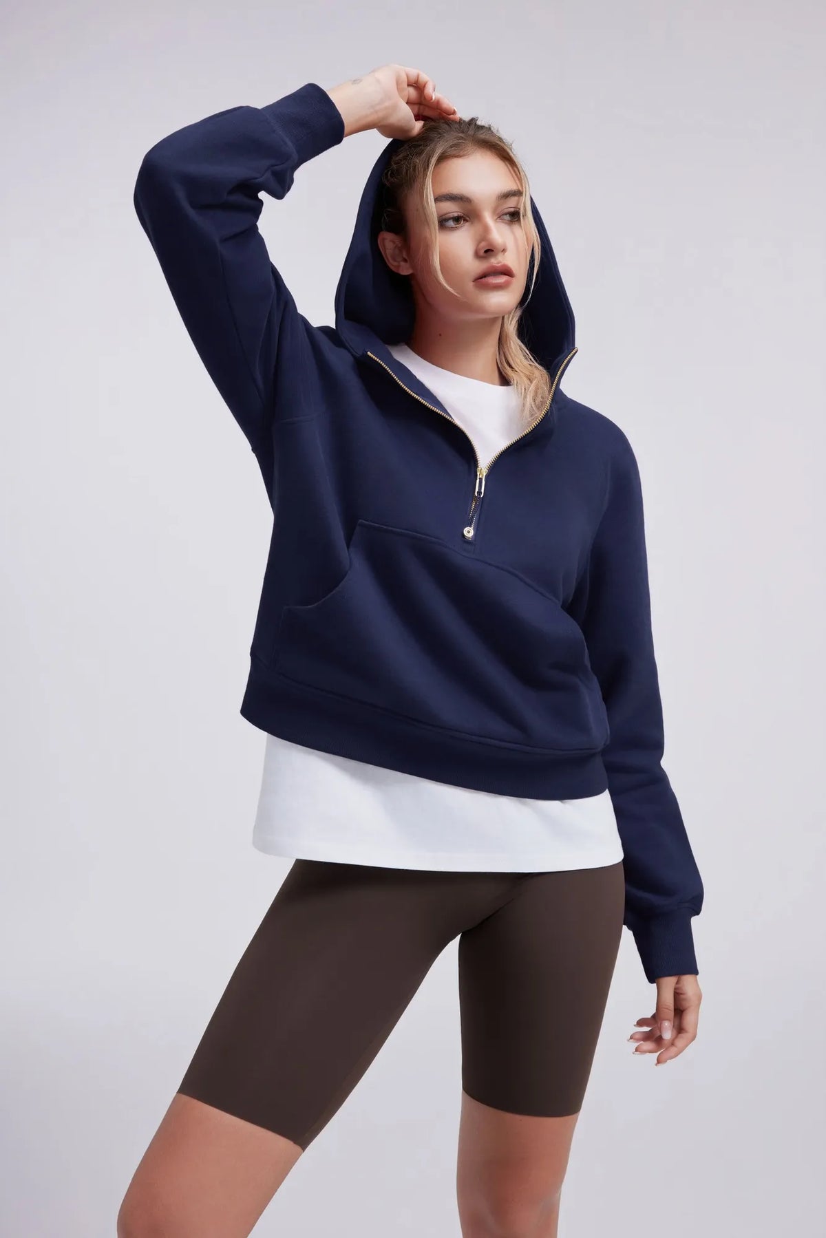 Sudadera Corta con Capucha y Media Cremallera