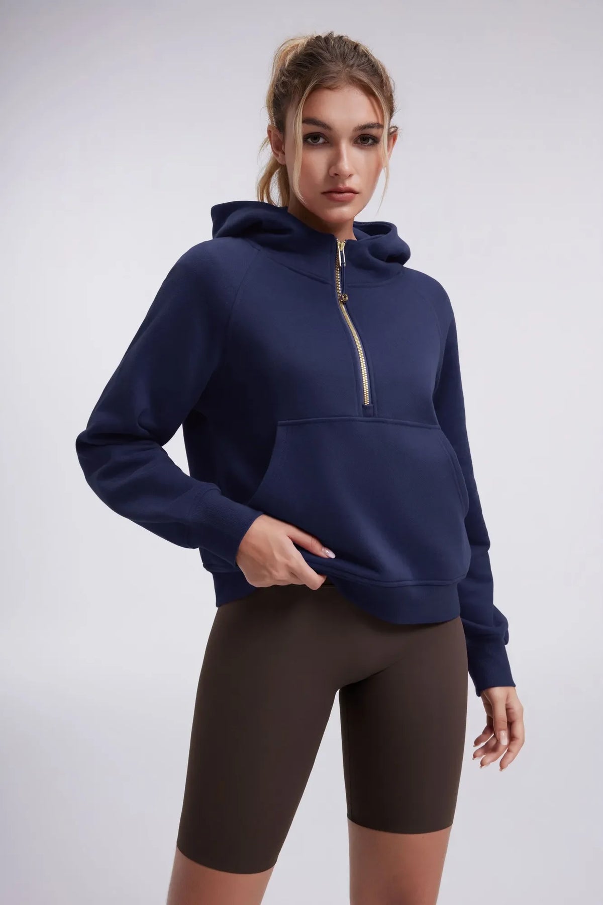 Sudadera Corta con Capucha y Media Cremallera