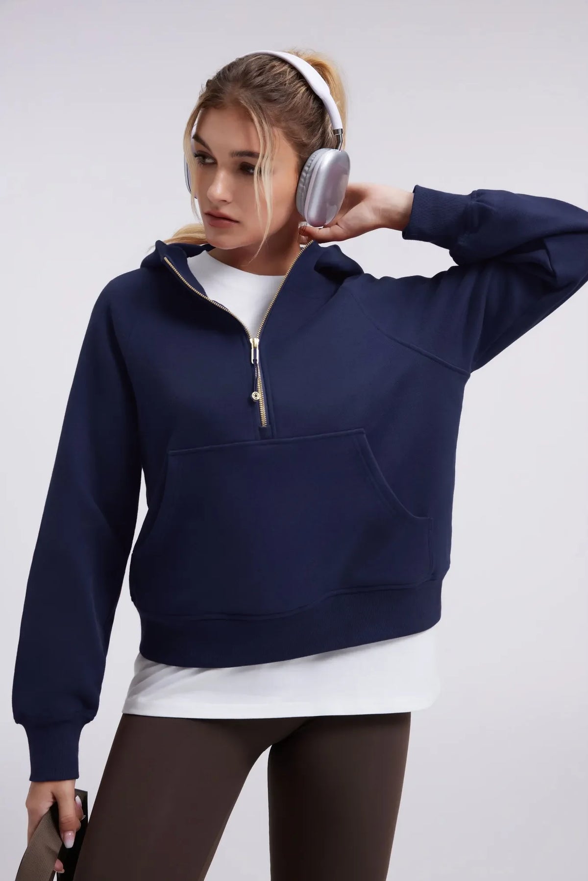 Sudadera Corta con Capucha y Media Cremallera