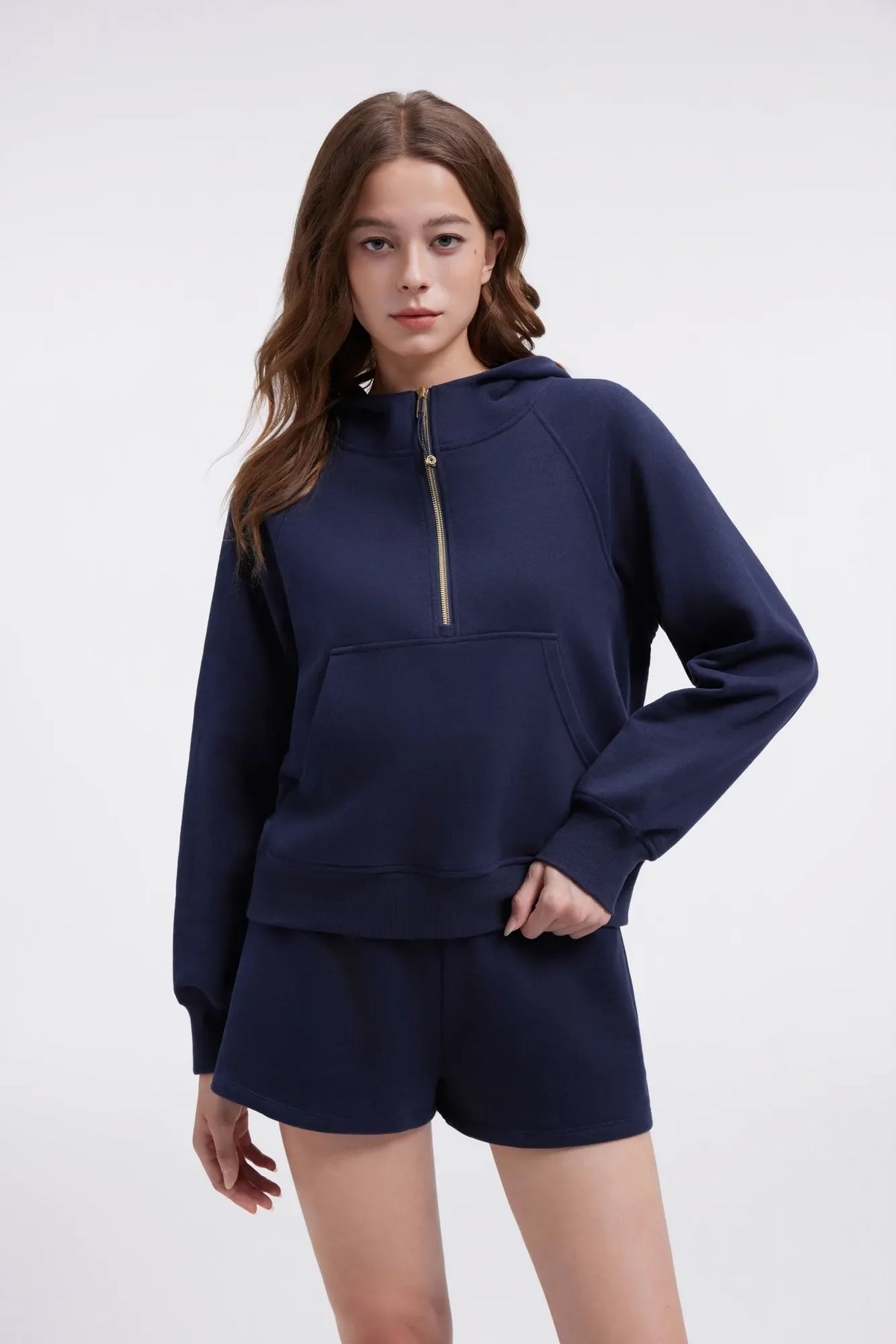 Sudadera Corta con Capucha y Media Cremallera