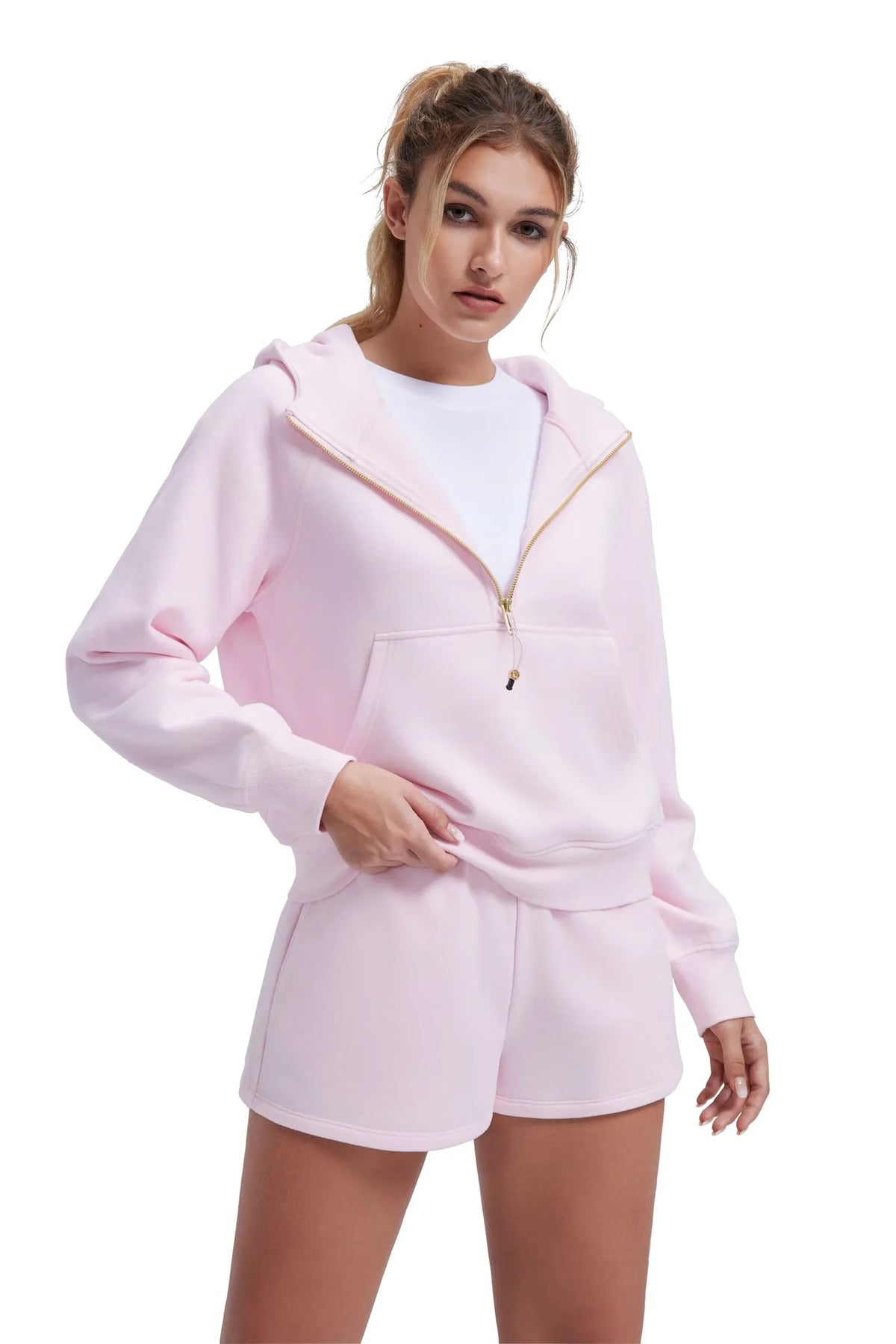 Sudadera Corta con Capucha y Media Cremallera
