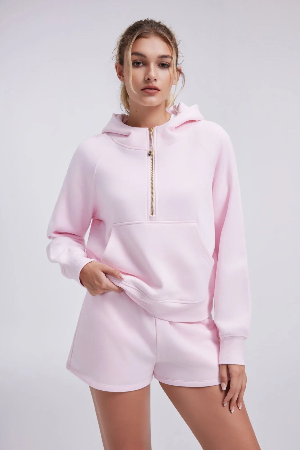Sudadera Corta con Capucha y Media Cremallera